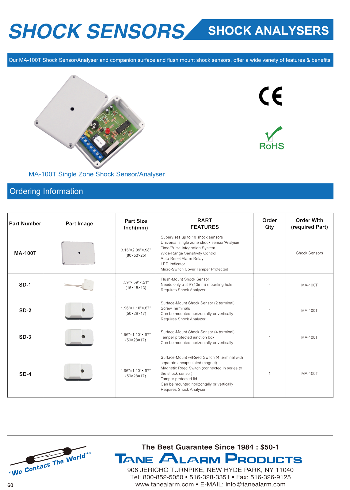 Tane MA100T, SD1-WH, SD2-BR, SD2-WH, SD3-BR Specsheet