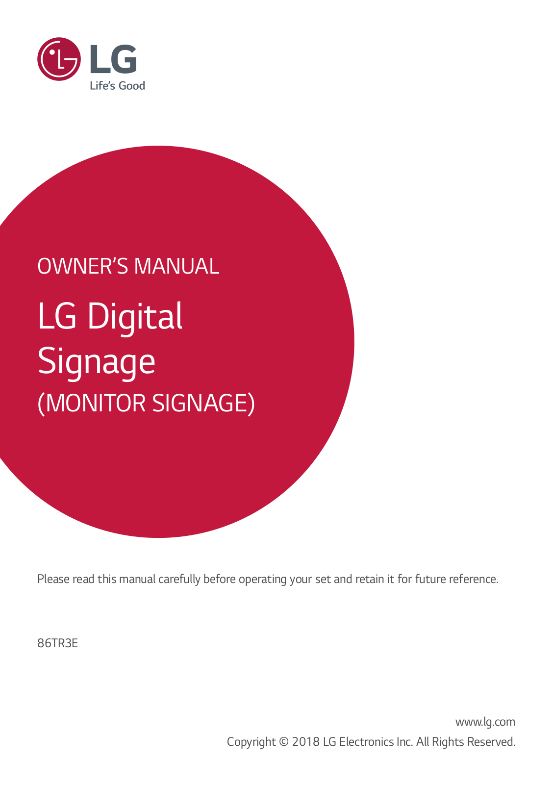 LG 86TR3E-B Owner’s Manual