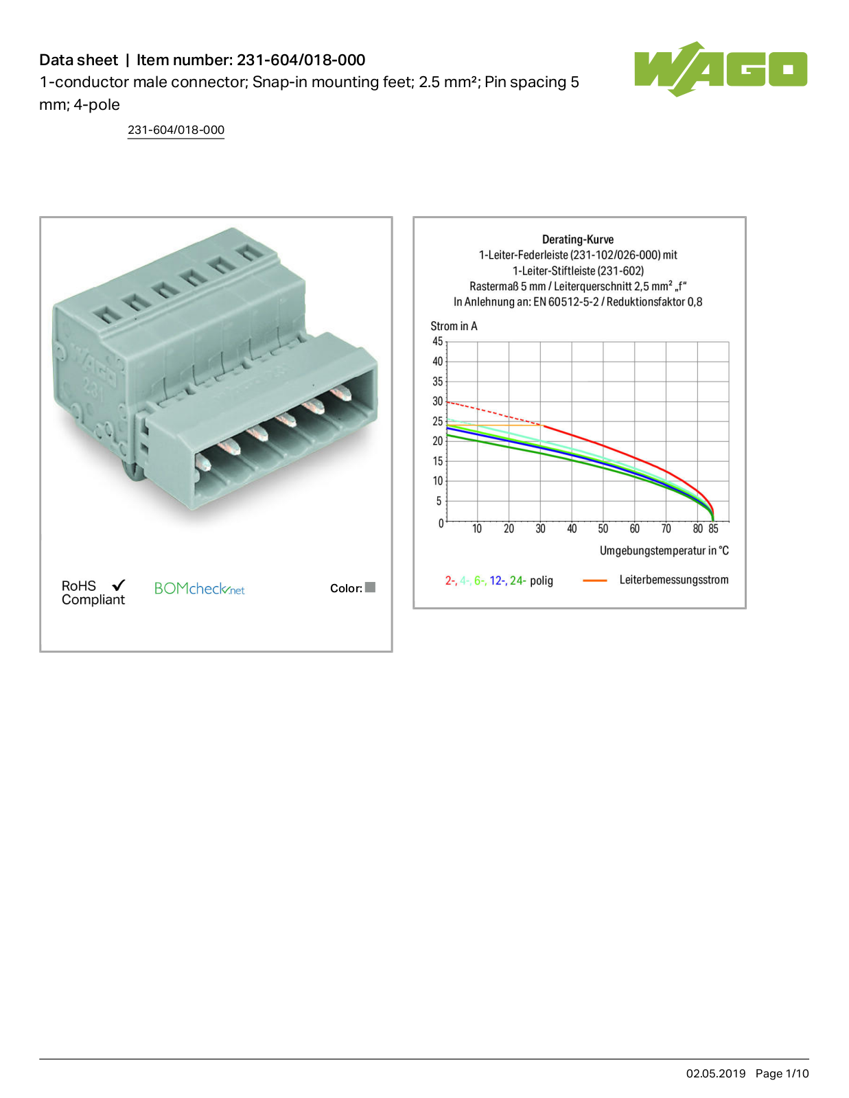 Wago 231-604/018-000 Data Sheet