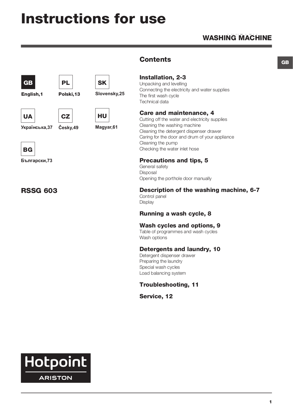 Hotpoint Ariston RSSG 603 B EU User Manual