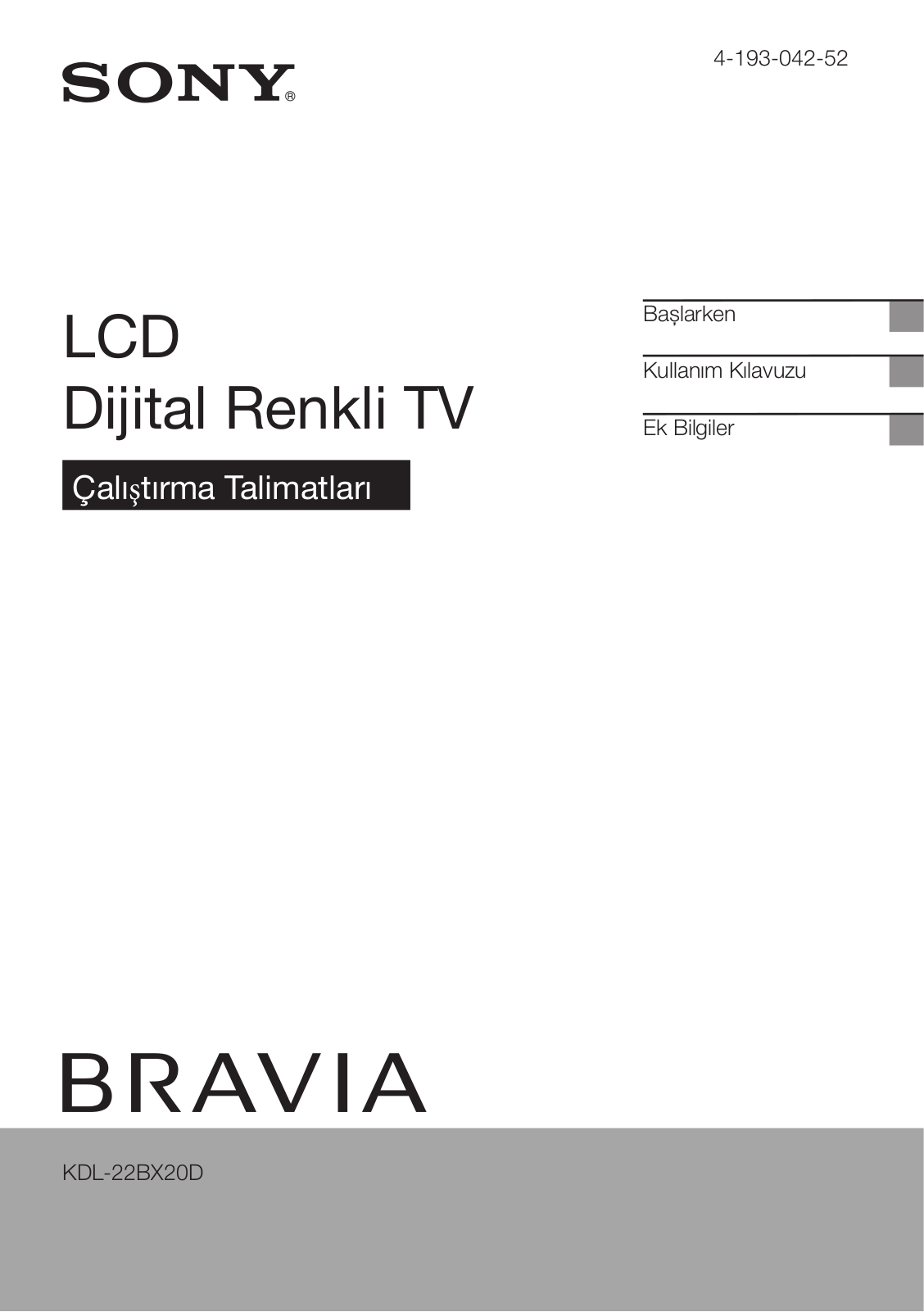 Sony KDL-22BX20D User Manual