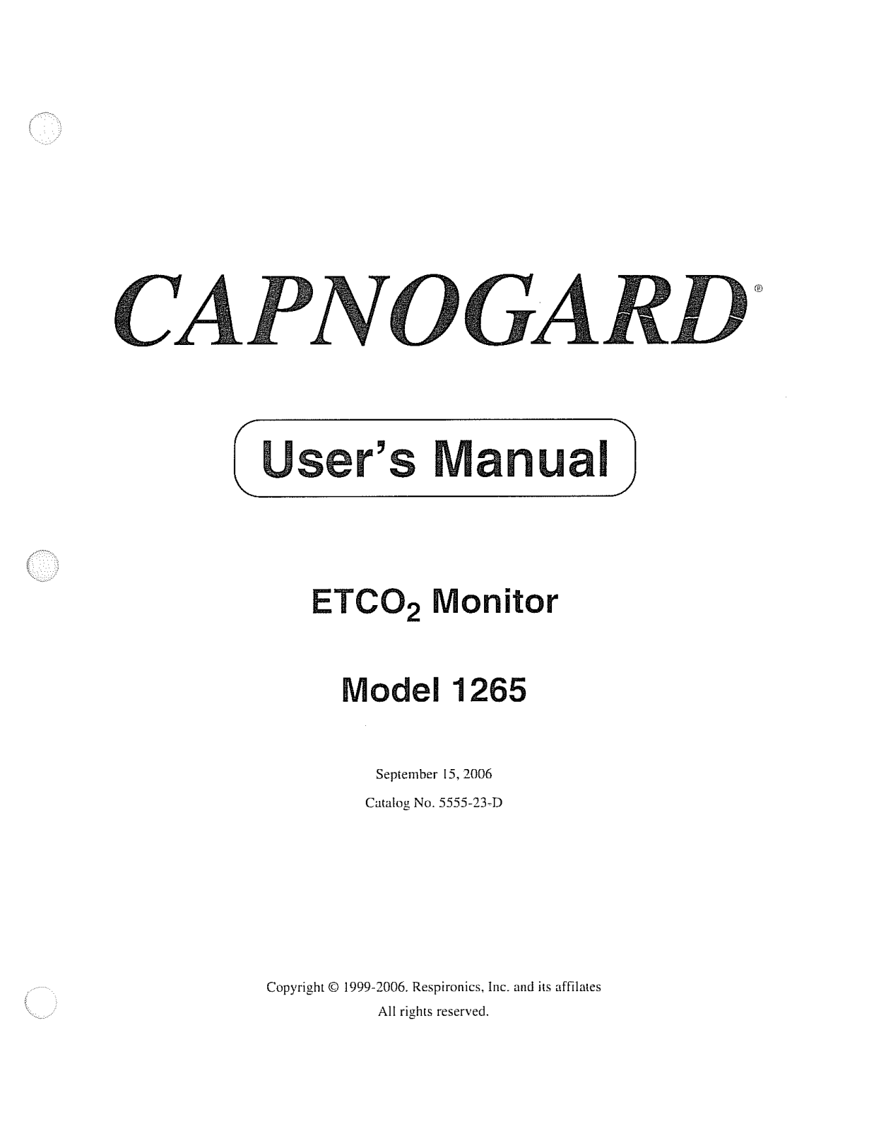 Respironics Capnogard 1265 User manual