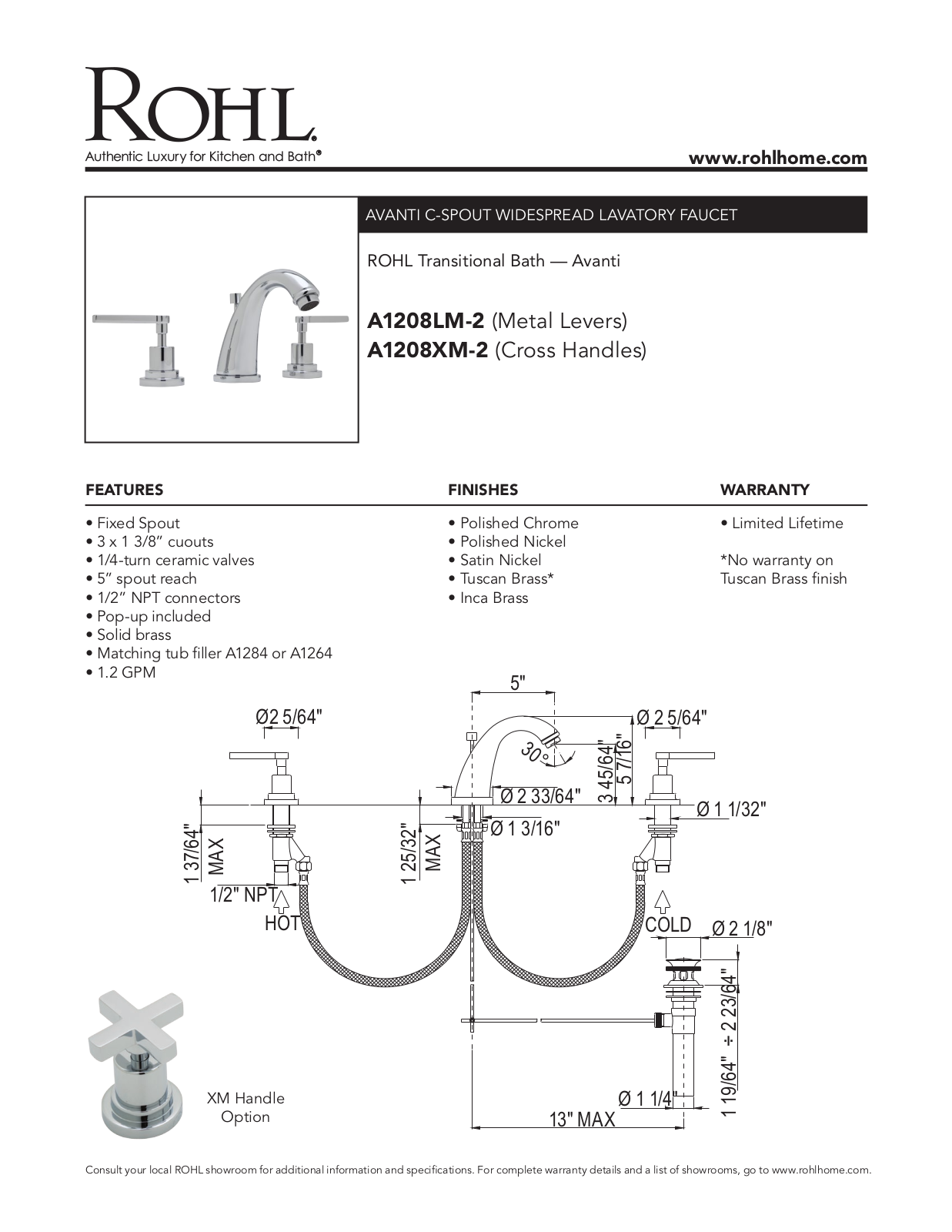 Rohl A1264LMSTN, A1208XMSTN2 Specifications - ManualMachine.com