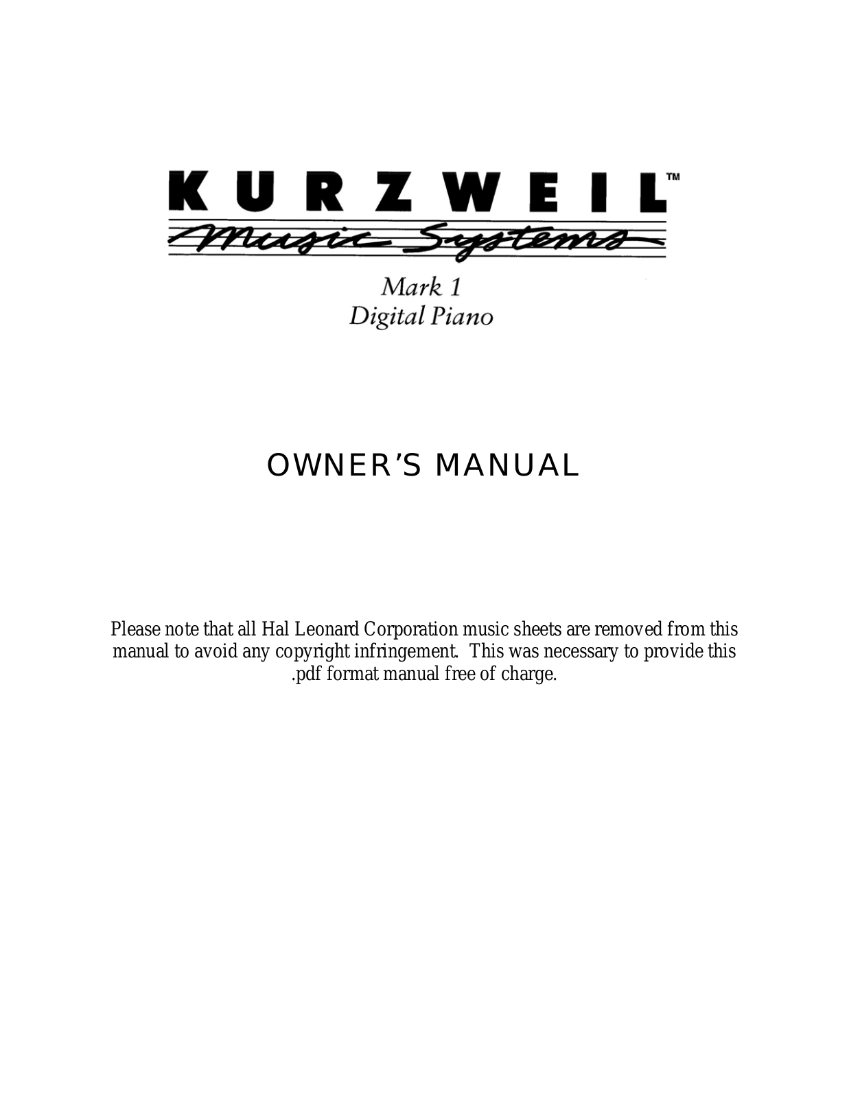 Kurzweil MARK 1 User Manual