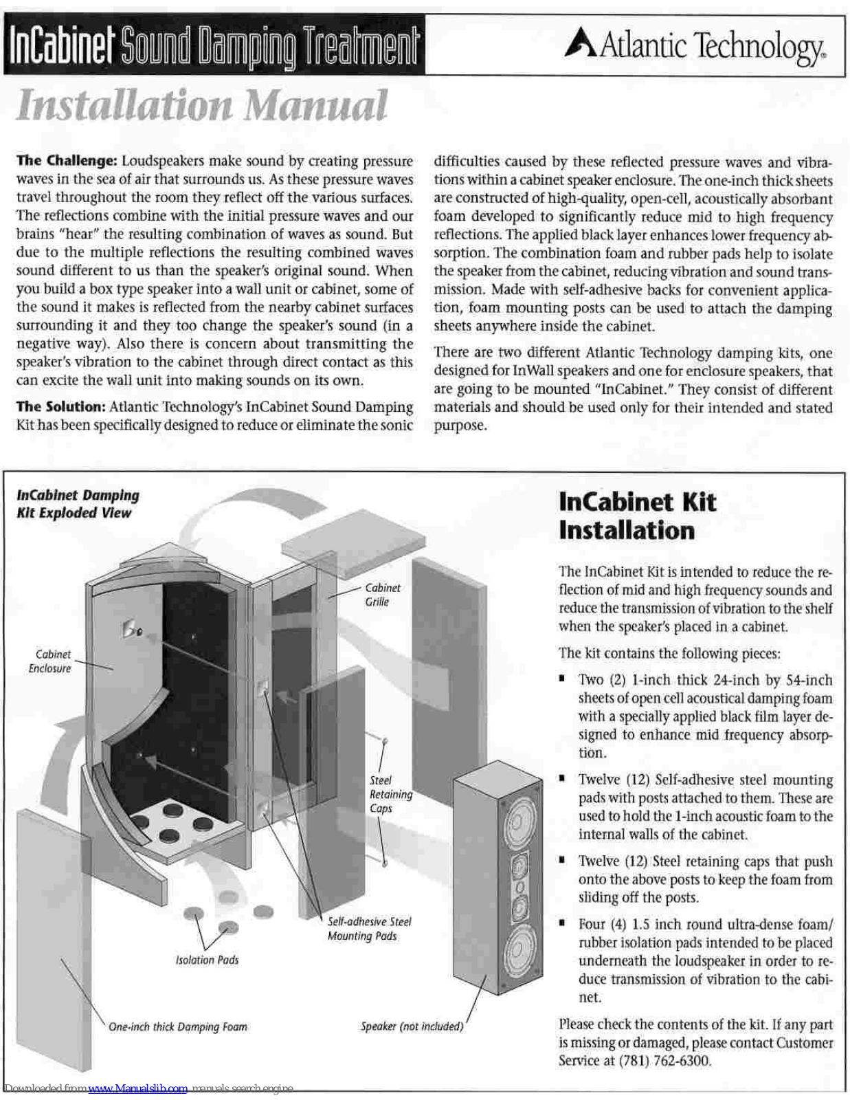 Atlantic Technology Incabinet damping kit, Incabinet Sound Damping Treatment Installation Manual