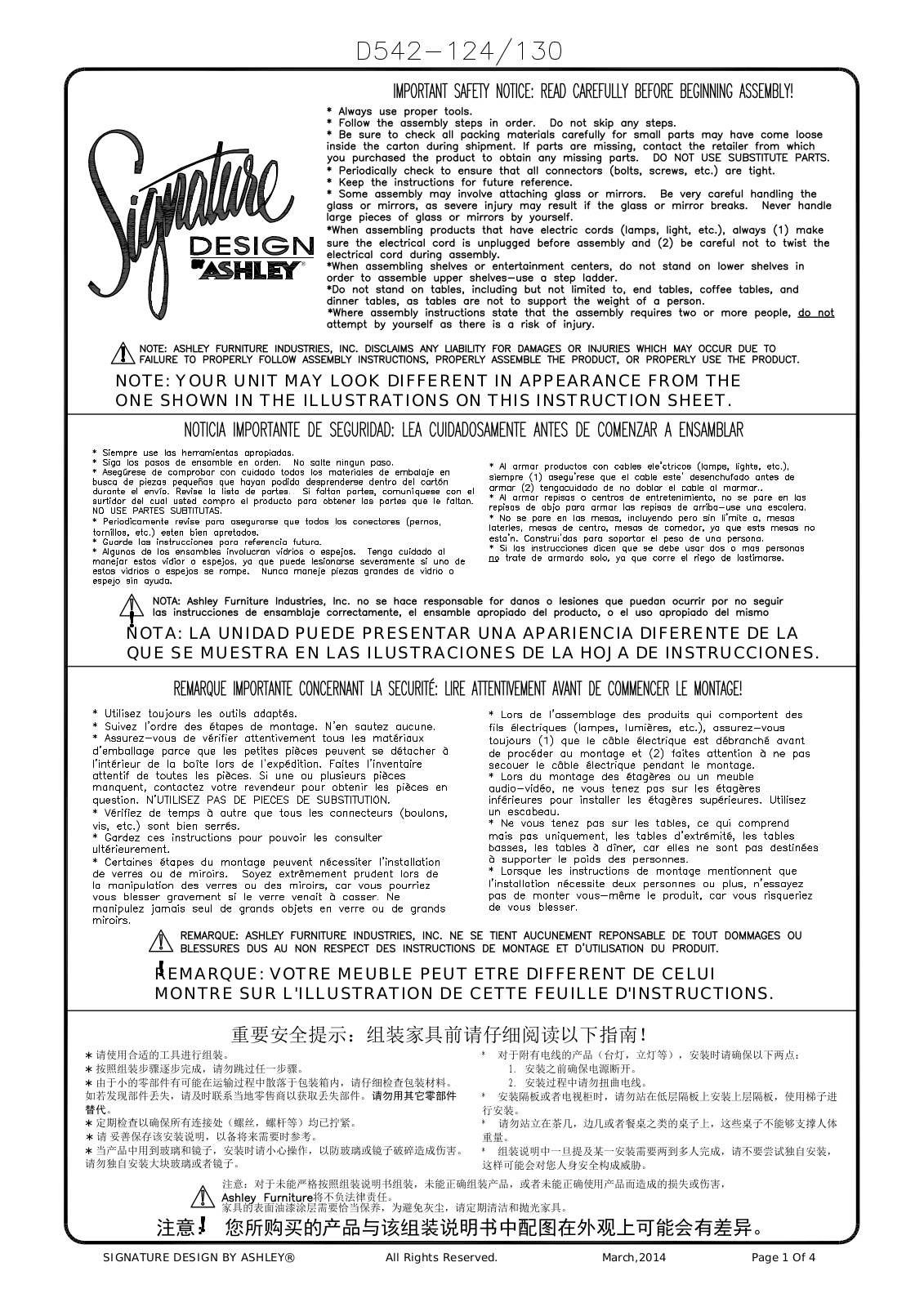Ashley D542130, D542124 Assembly Guide - ManualMachine.com