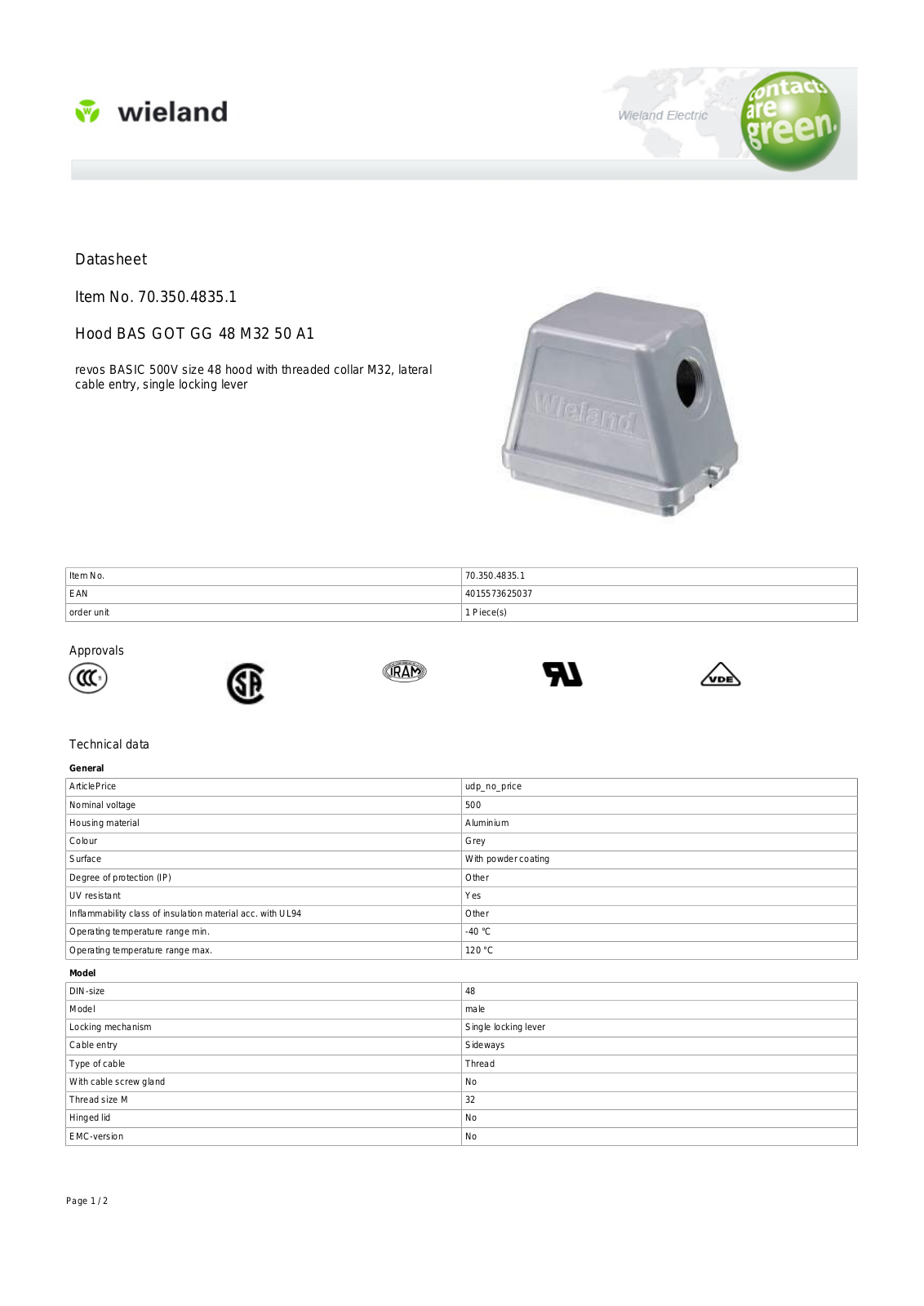 Wieland 70.350.4835.1 Data Sheet