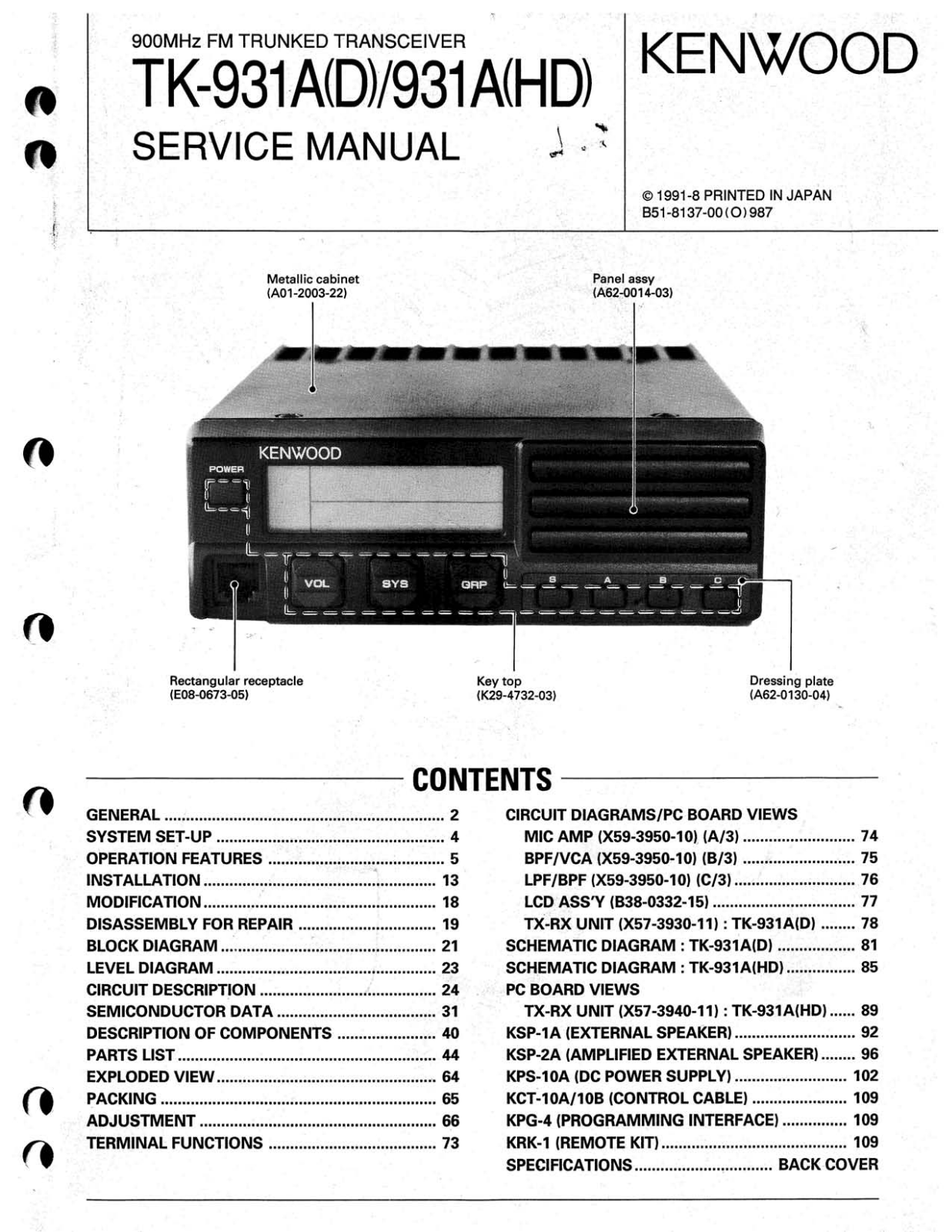 Kenwood TK-931A User Manual