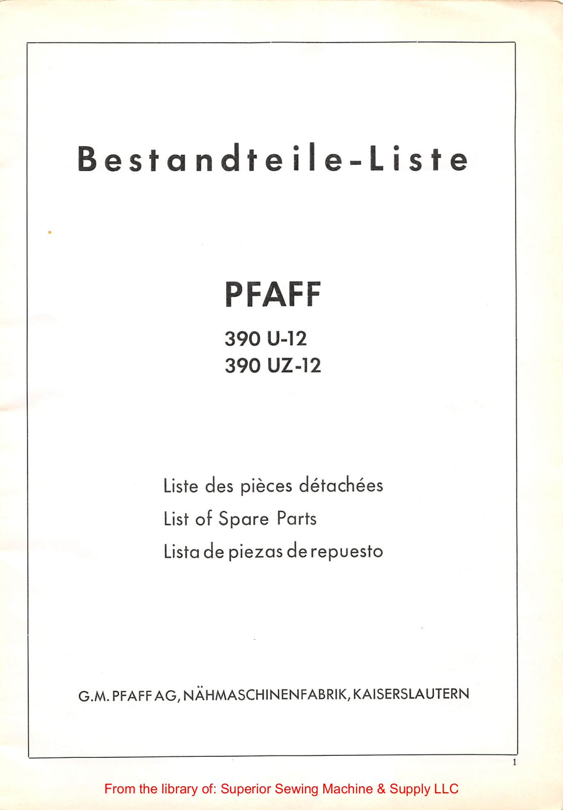 Pfaff 390U-12, 390UZ-12 User Manual - ManualMachine.com