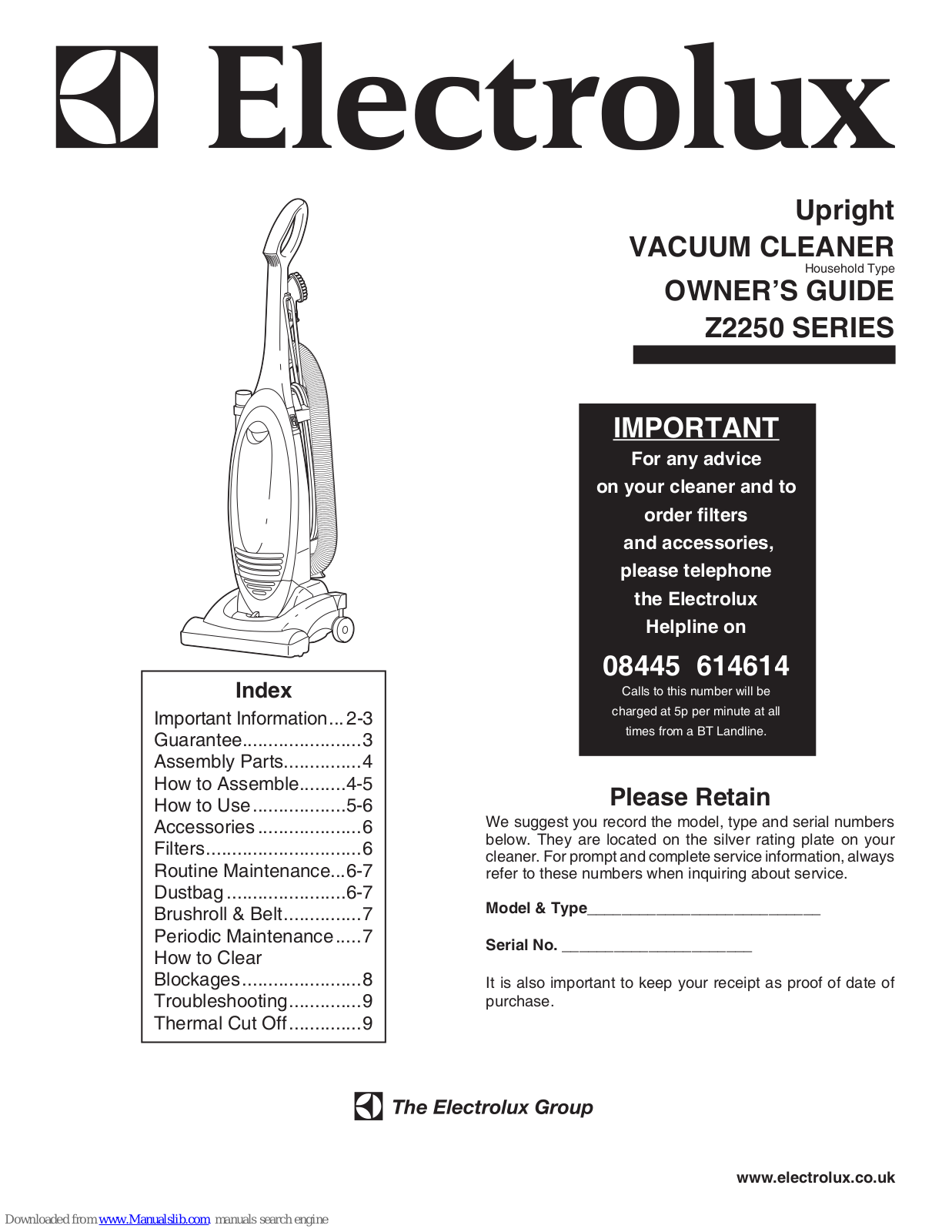 Electrolux Z2250 series Owner's Manual