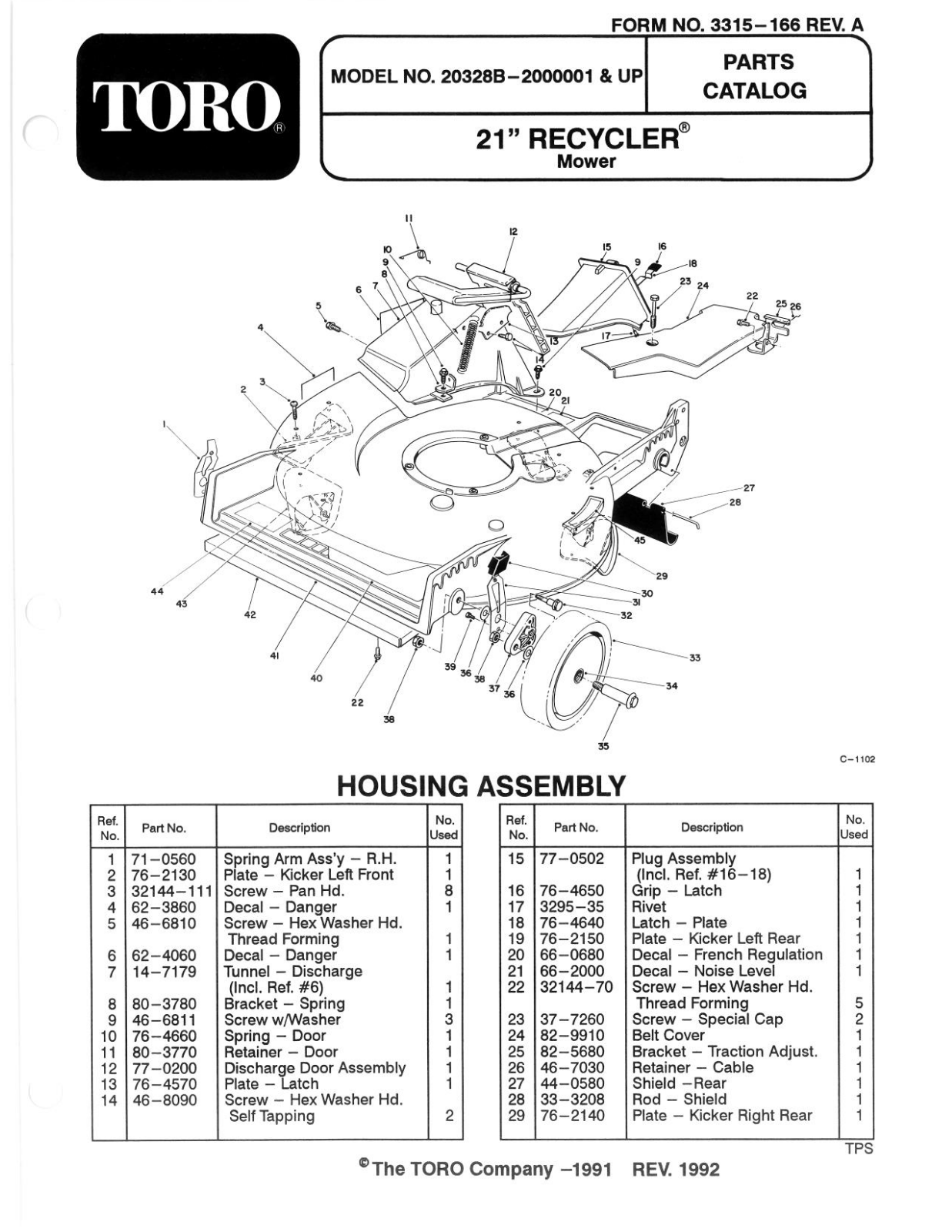 Toro 20328B Parts Catalogue