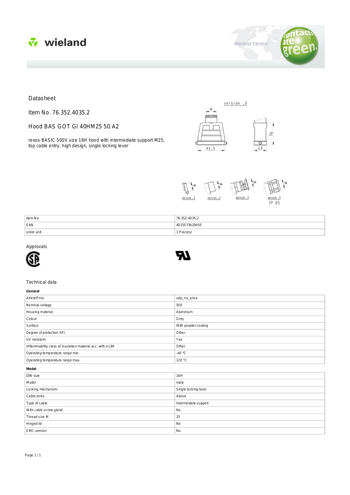 Wieland 76.352.4035.2 Data Sheet - ManualMachine.com