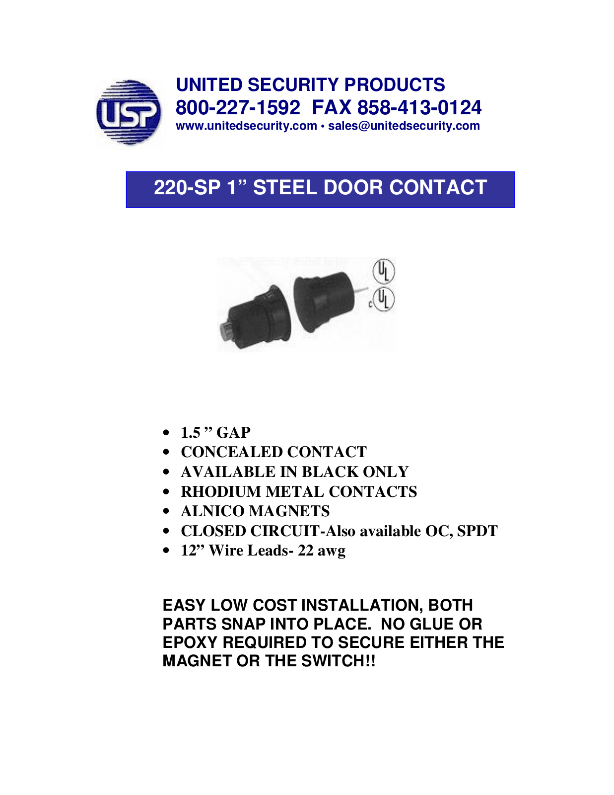 United Security Products 220-SP Specsheet