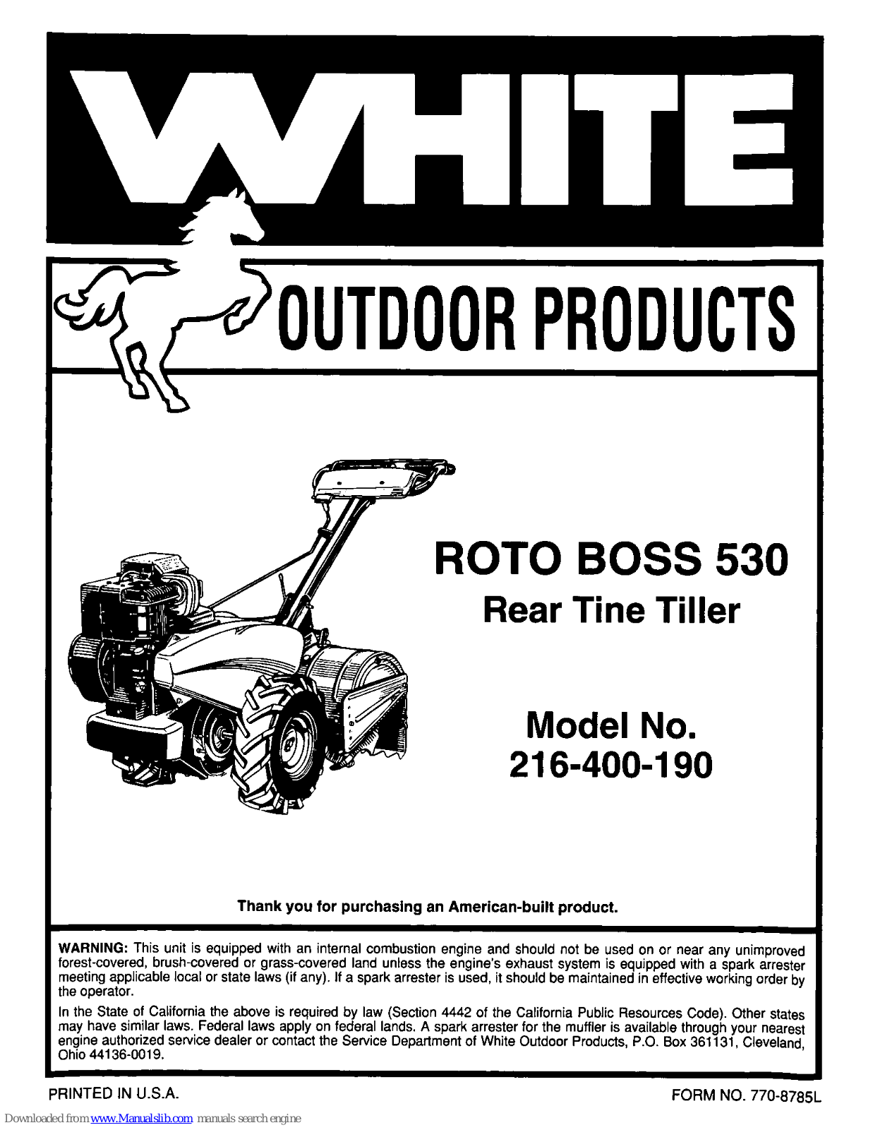 White Outdoor Roto Boss 530 Owner's Manual