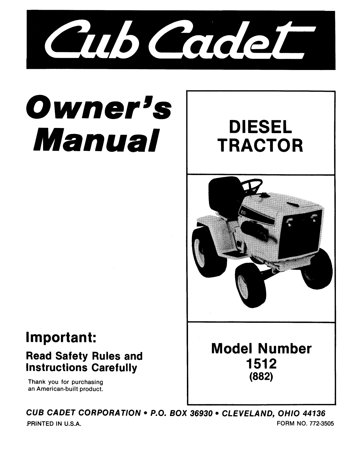 Cub Cadet Lawn Mower 1512 User Manual