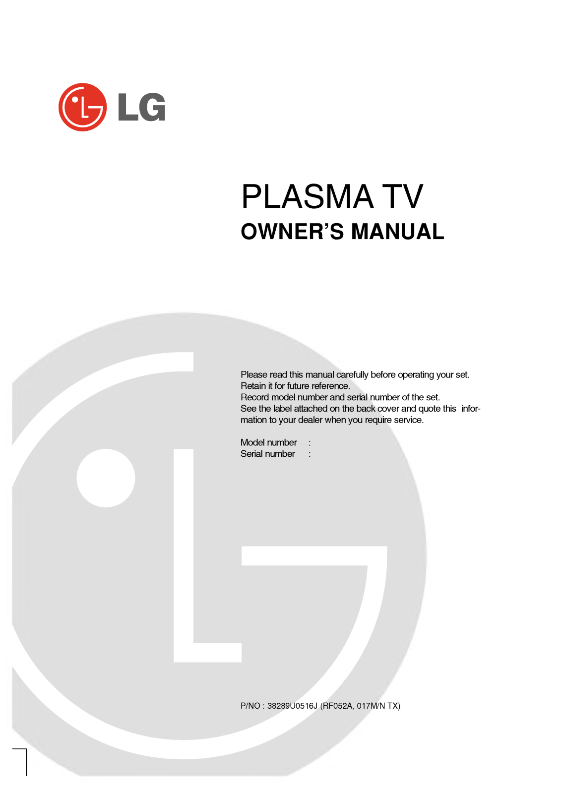 LG 42PM1MA User Manual