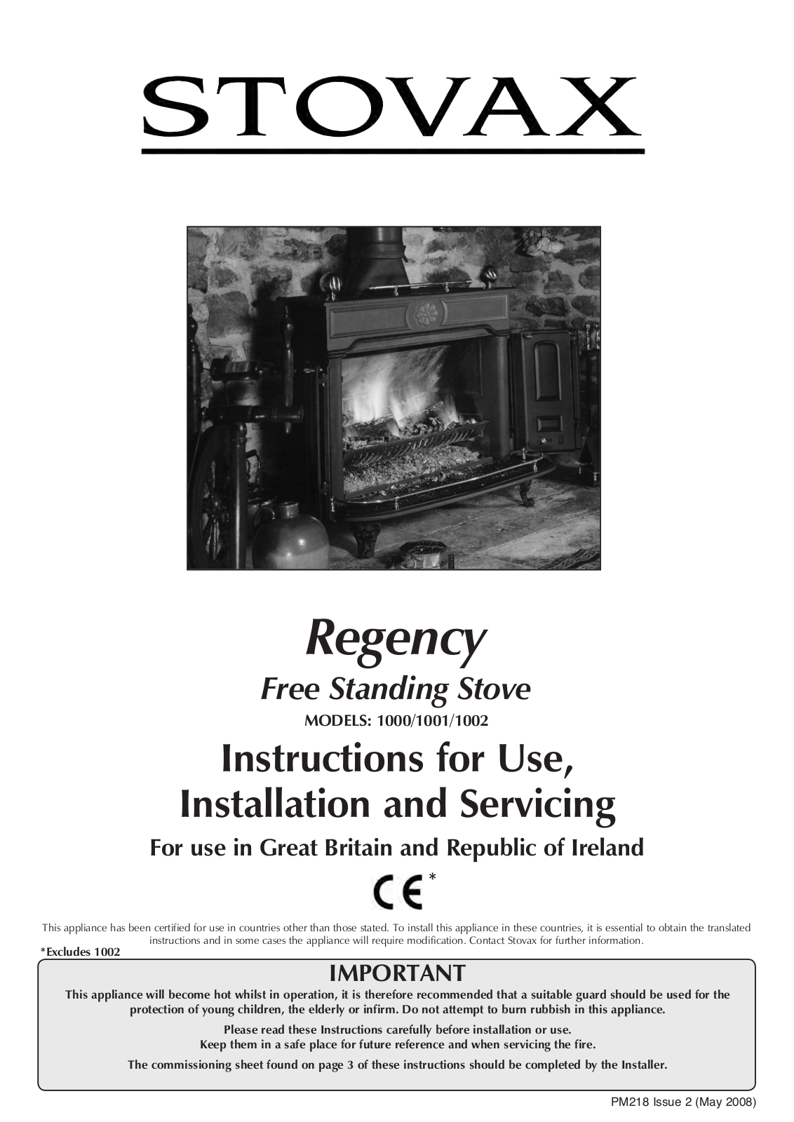 Stovax REGENCY 1001, REGENCY 1000, REGENCY 1002 User Manual