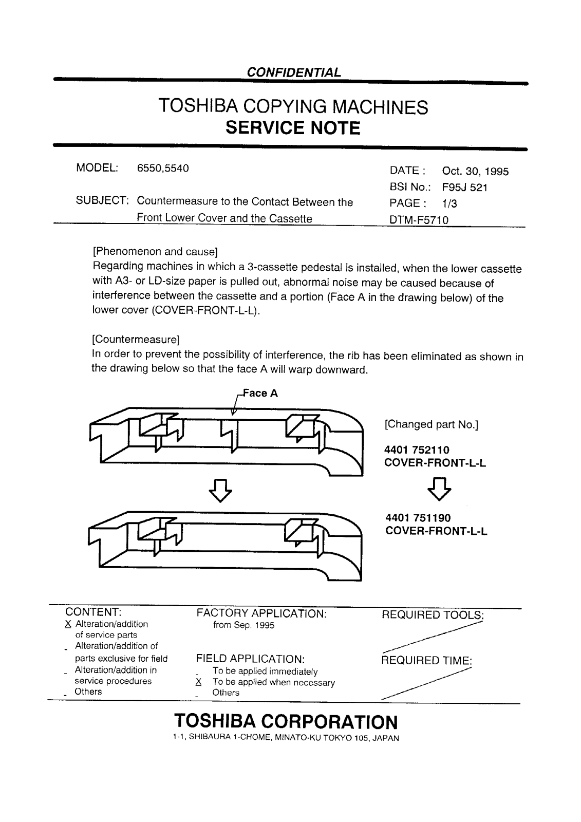 Toshiba f95j521 Service Note