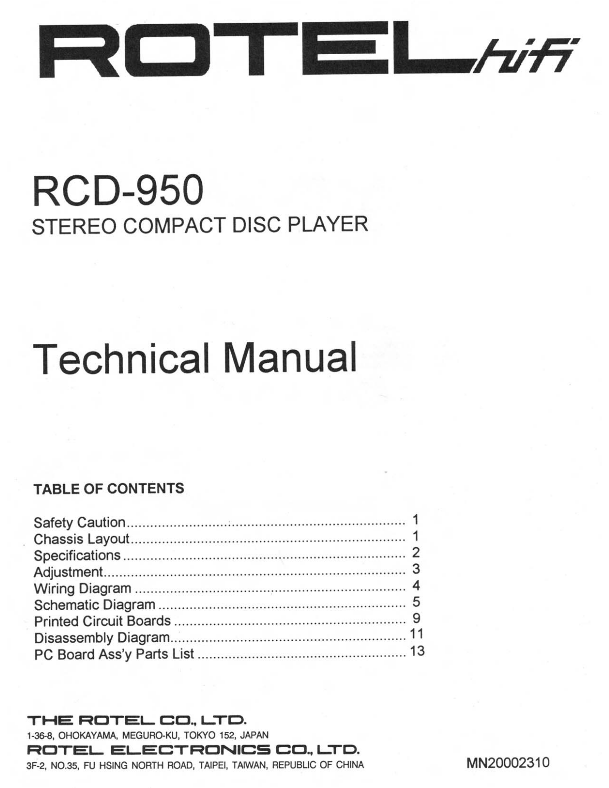 Rotel RCD-950 Service manual