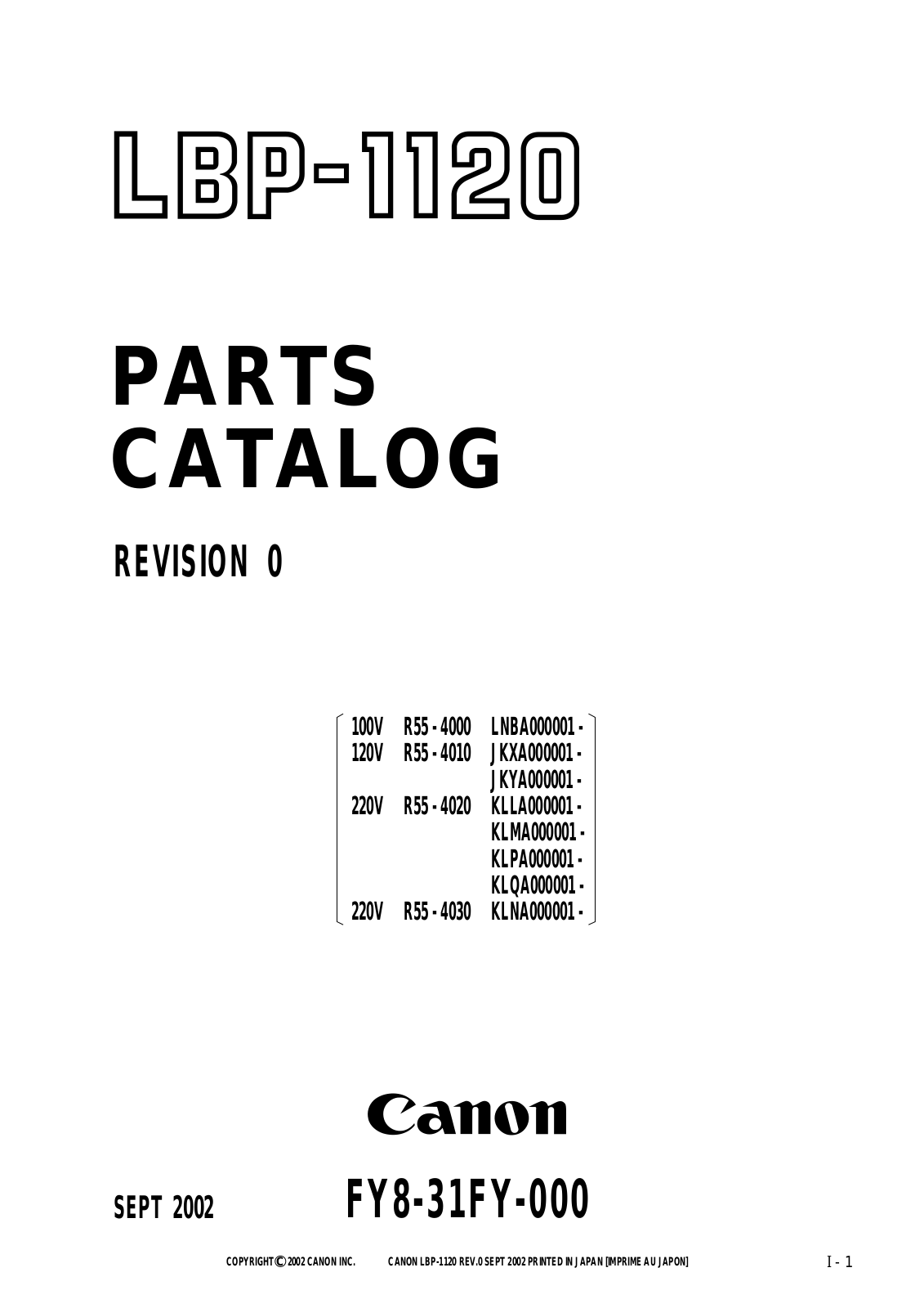 CANON LBP 1120 PARTS CATALOG