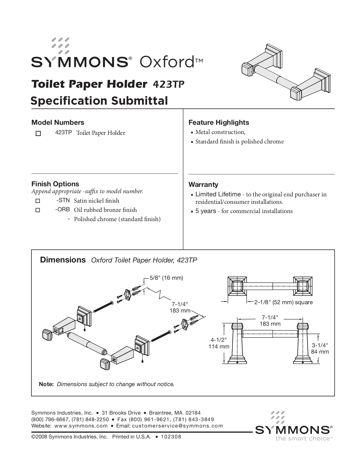 Symmons 423TP User Manual - ManualMachine.com