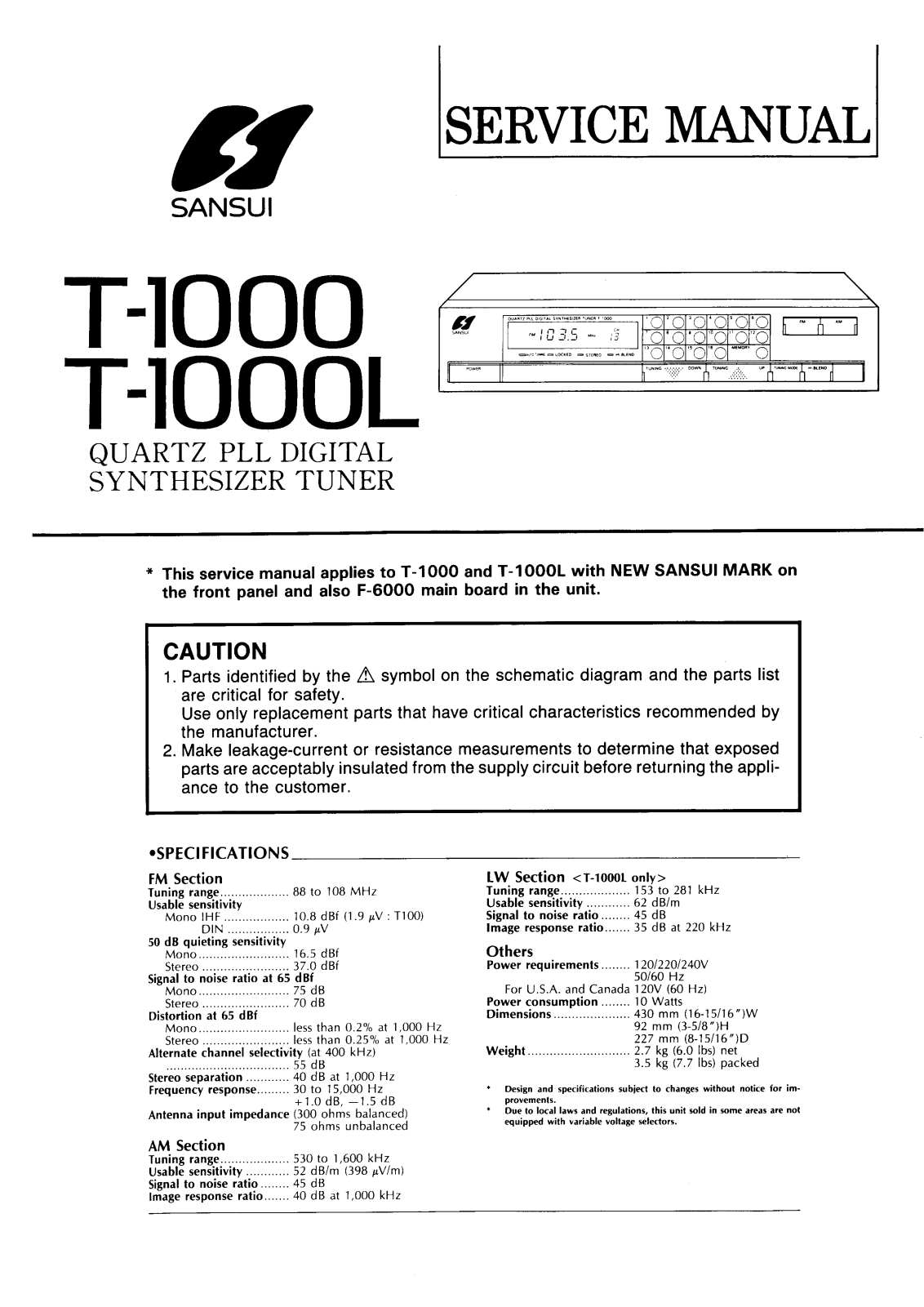 Sansui T-1000, T-1000-L Service manual