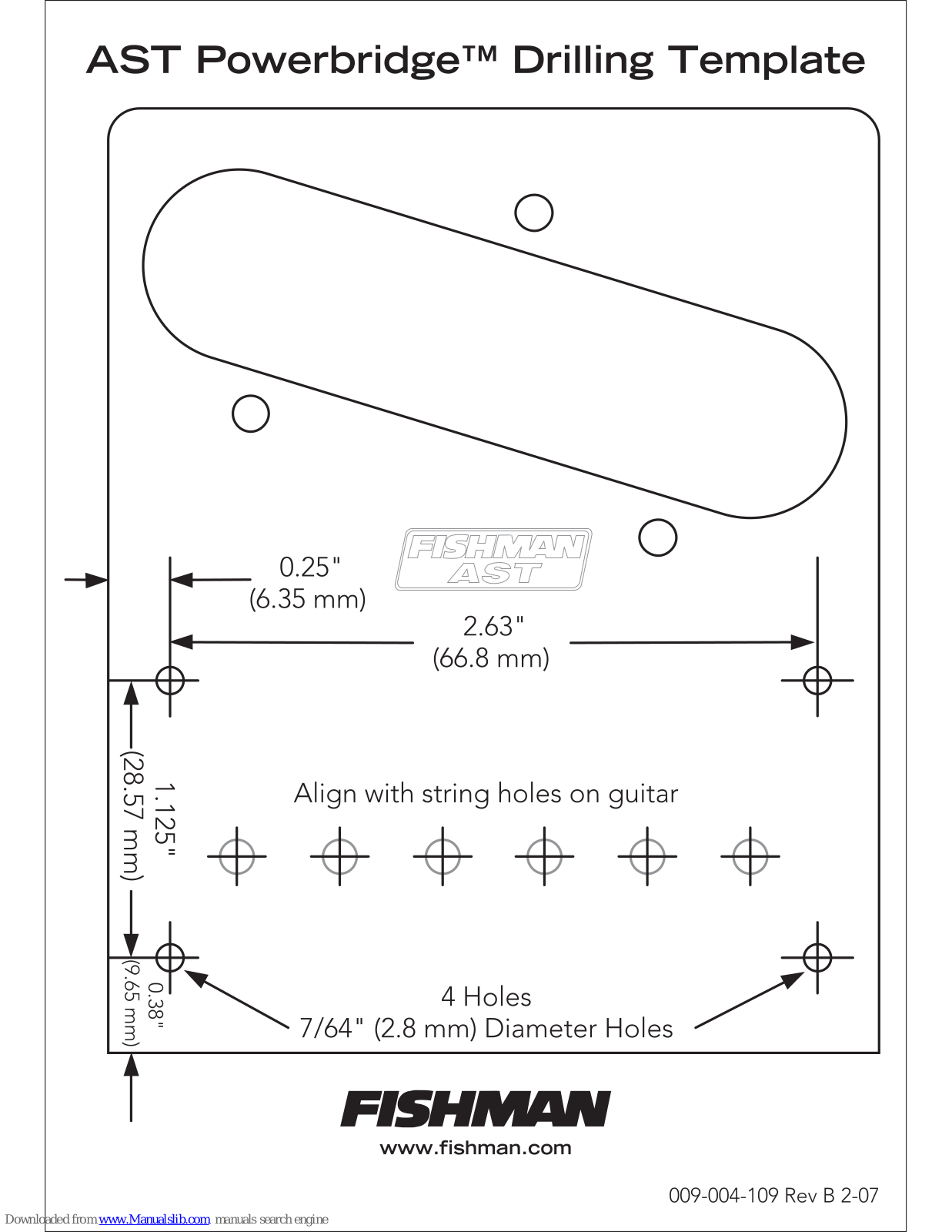 Fishman AST POWERBRIDGE - DRILLING, AST Powerbridge Template Manual