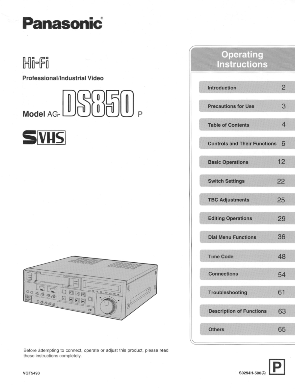 Panasonic AG-DS850P, AG-DS850 User Manual