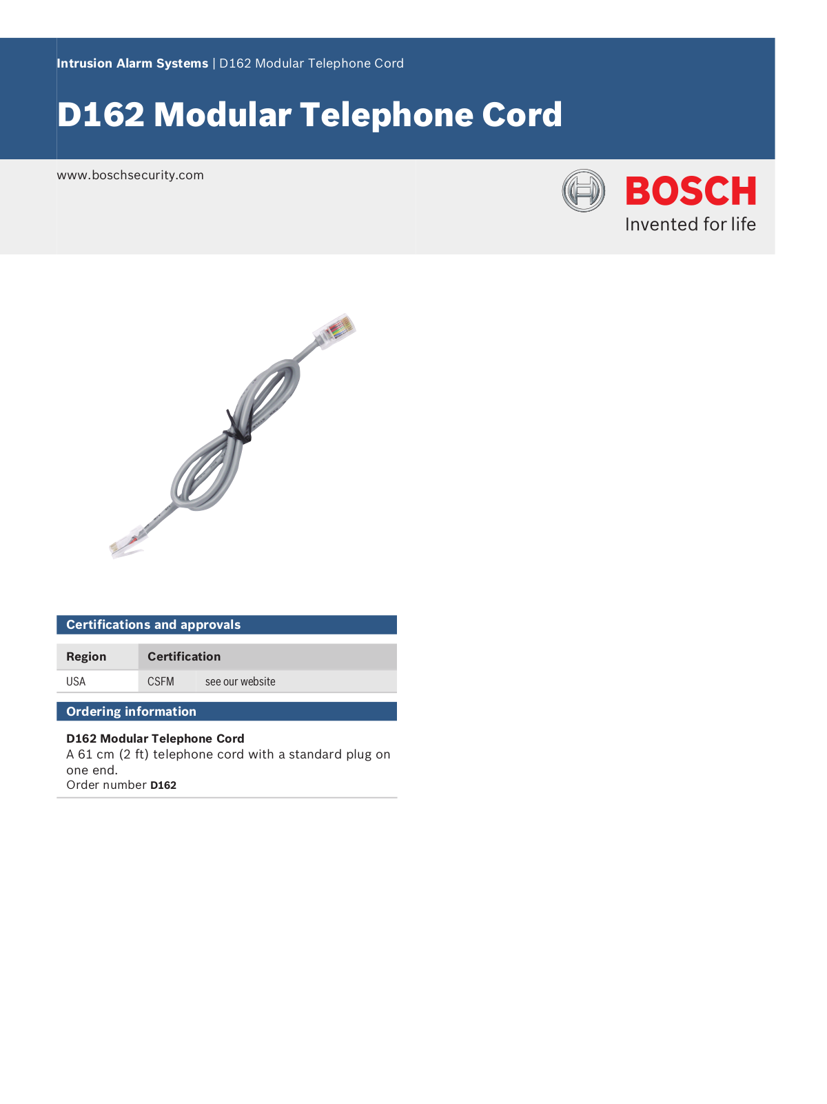 Bosch D162 Specsheet