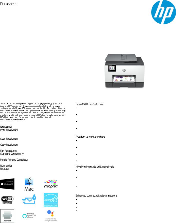 HP OfficeJet Pro 9025e All-in-One Specification Sheet