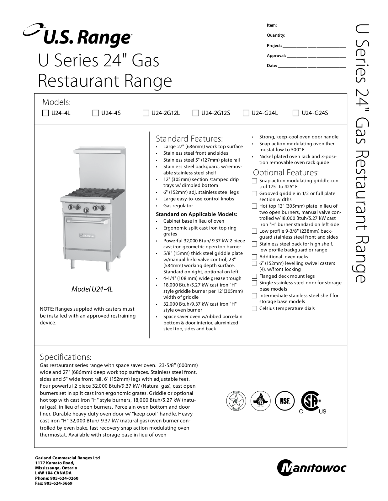 US Range U24-2G12S, U24-2G12L User Manual