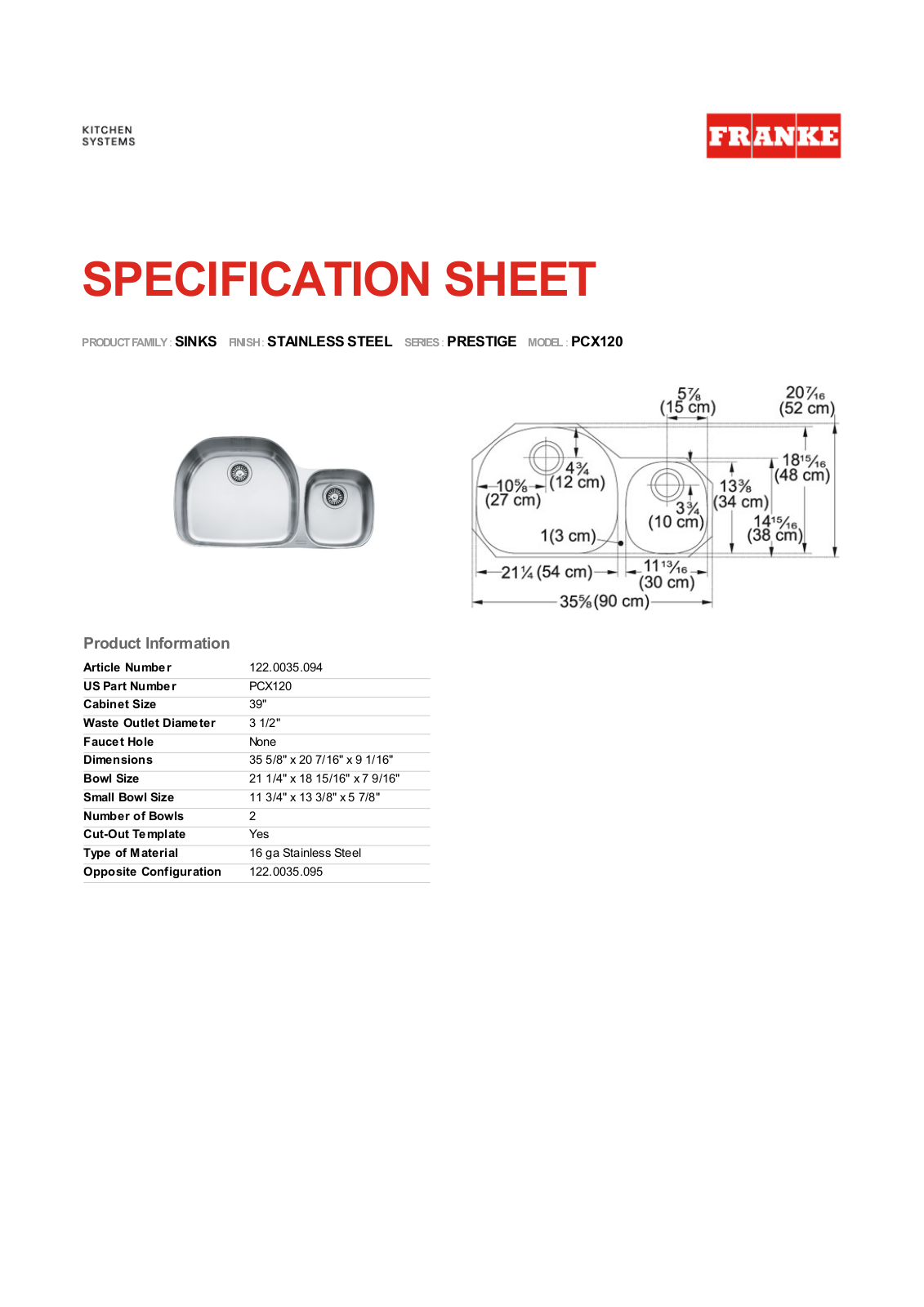 Franke Foodservice PCX120 User Manual