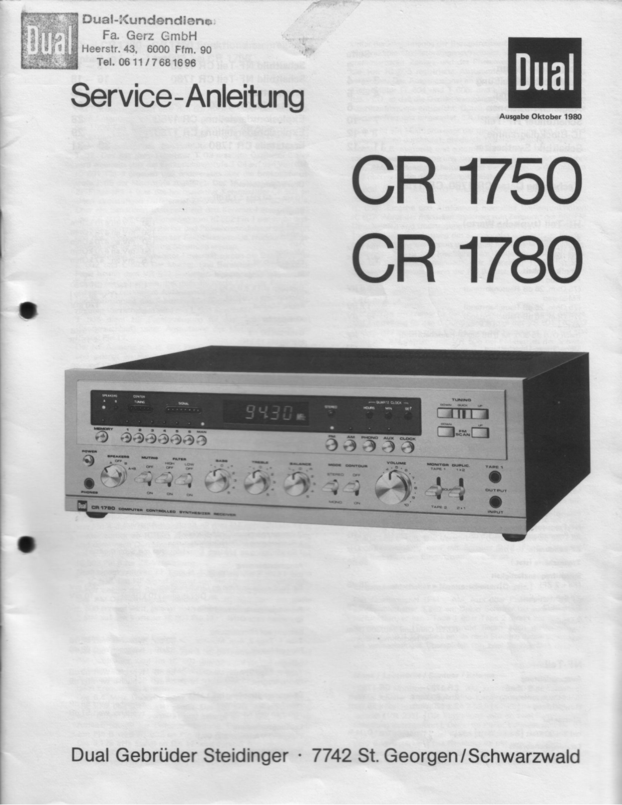 Dual CR-1780 Service manual