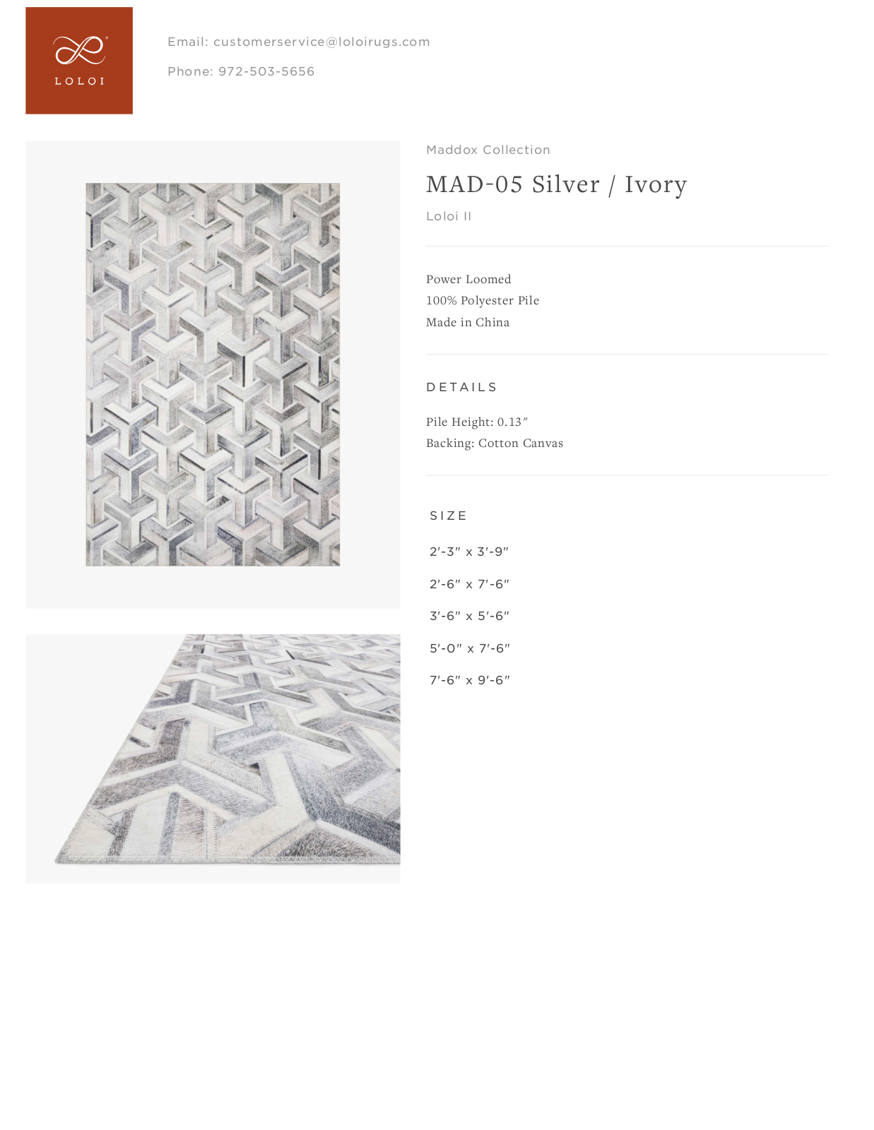 Loloi Rugs MAD-05 Silver / Ivory Tearsheet