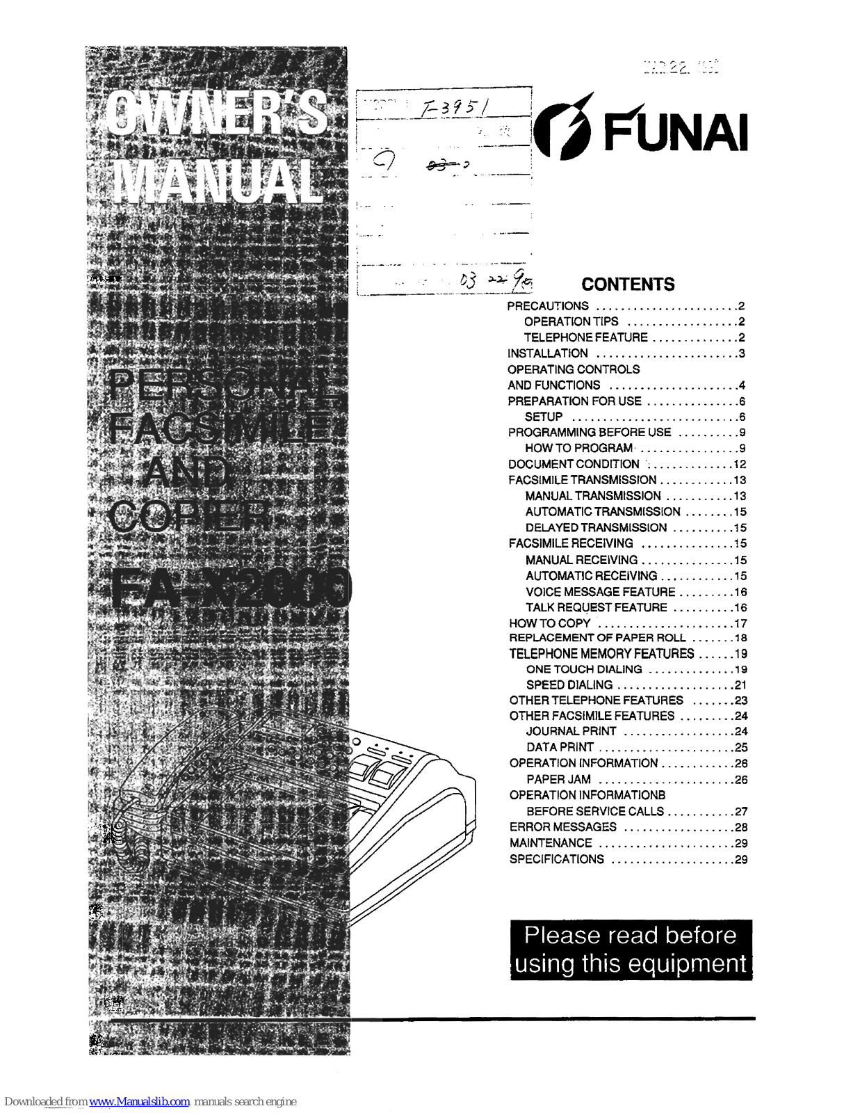 FUNAI FA-X2000 Owner's Manual