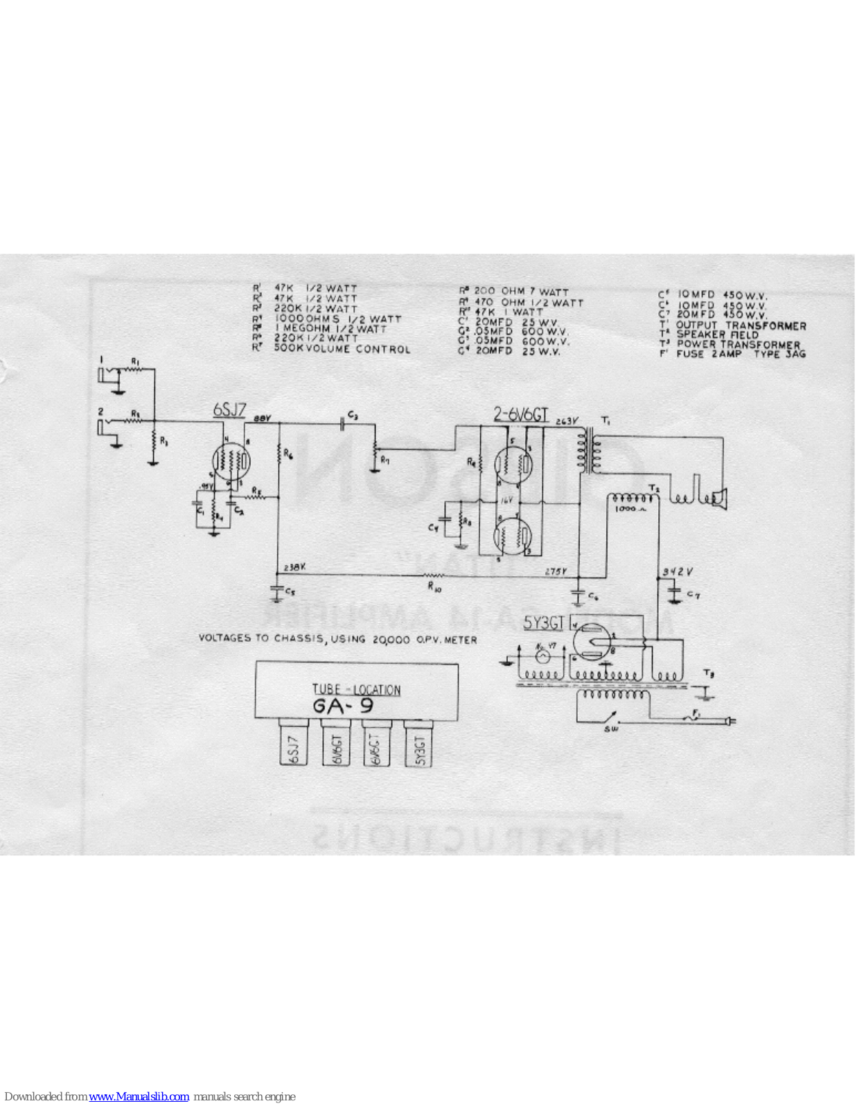 Gibson Tube Location GA-9 Schematic Diagram