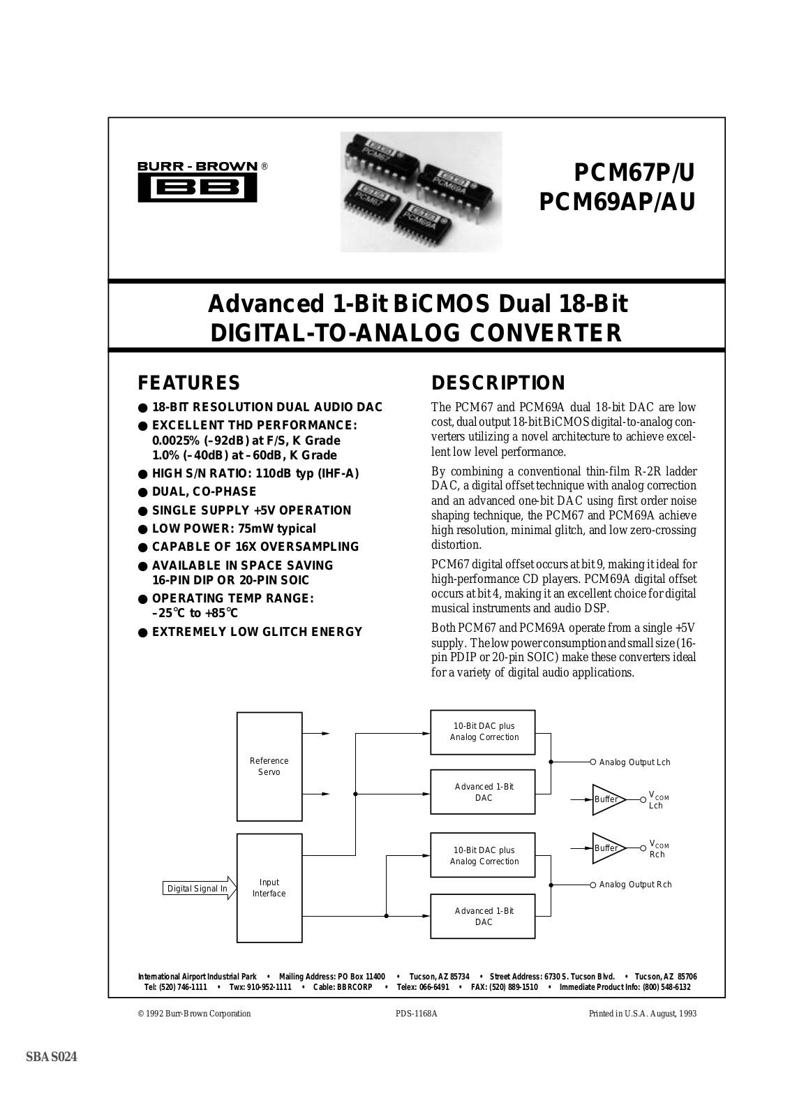 Burr Brown PCM67AU, PCM67P, PCM67U Datasheet