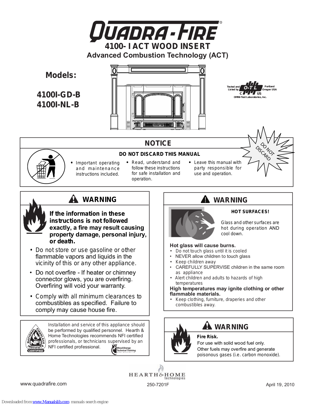 Quadra-Fire 4100I-GD-B, 4100I-NL-B, 4100-I ACT User Manual