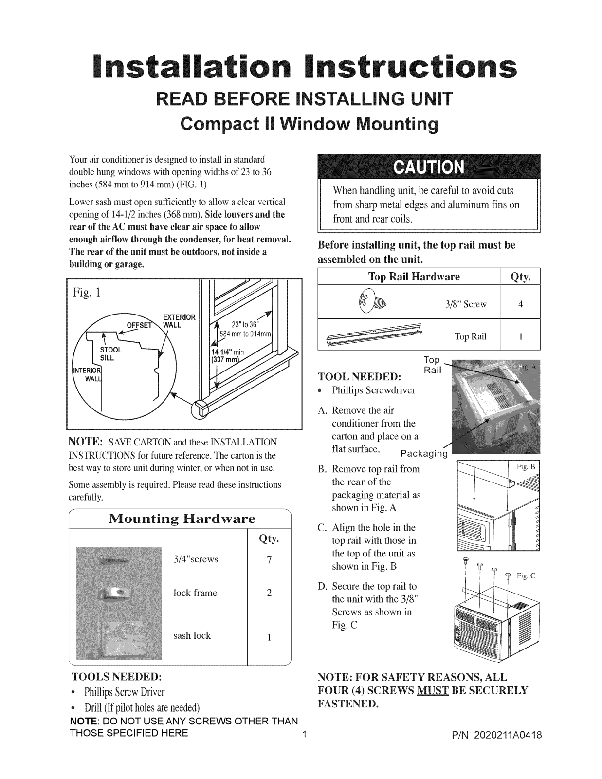 Frigidaire FAC107S1AA, FAC107S1AB, FAC107S1AC, FAC107S1AD, FAC127S1AA Installation Guide - ManualMachine.com