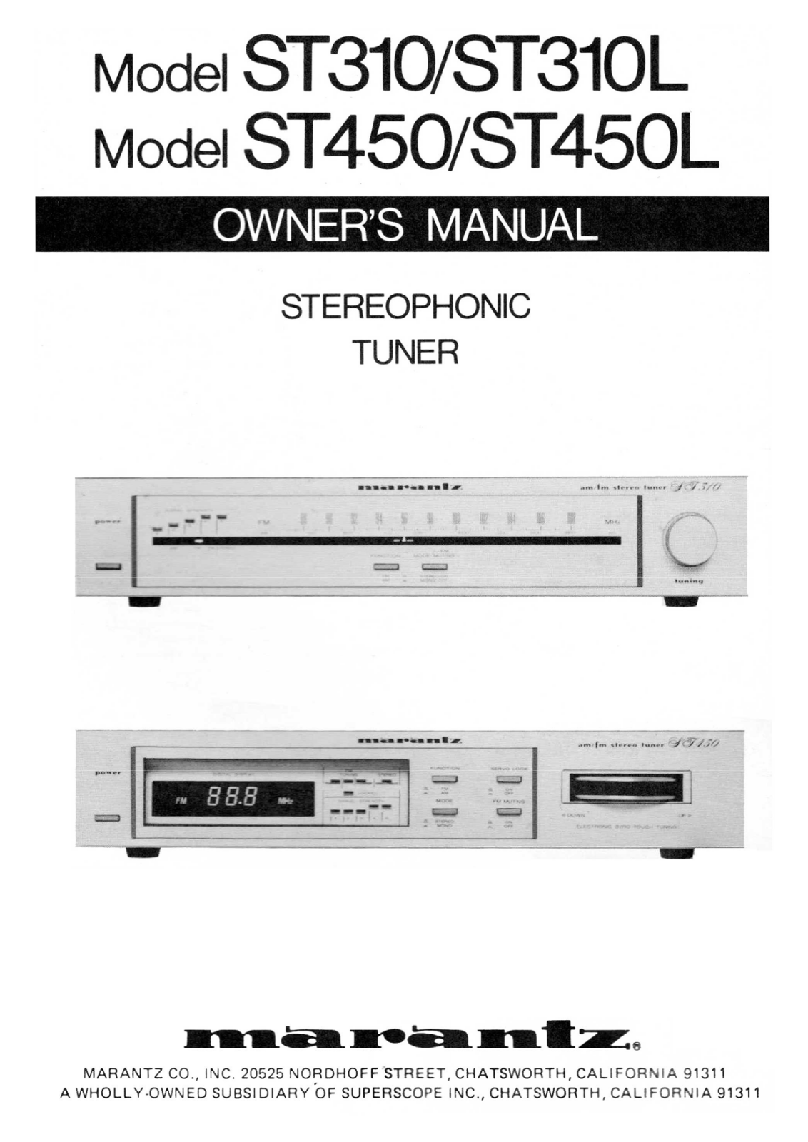 Marantz ST-450-L, ST-450, ST-310-L, ST-310 Owners Manual