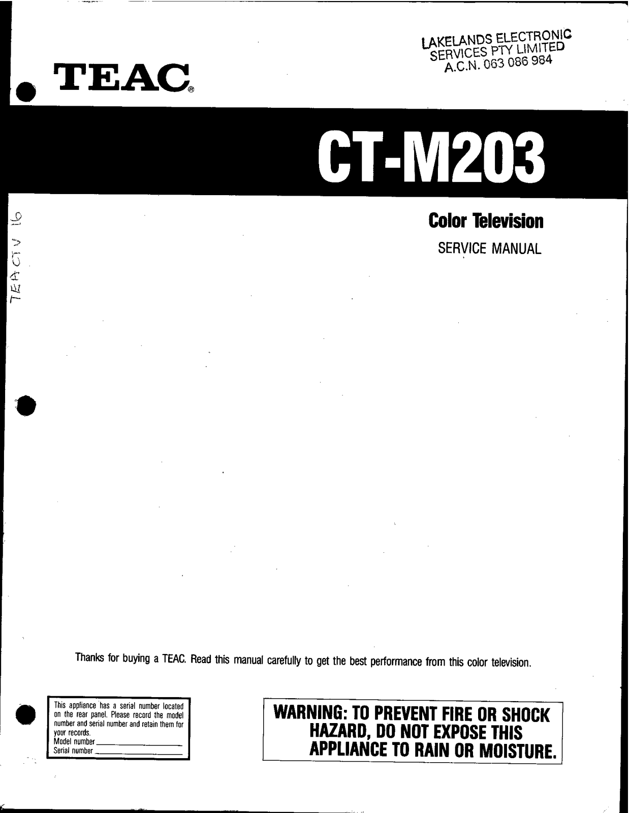 TEAC CTM-203 Service manual