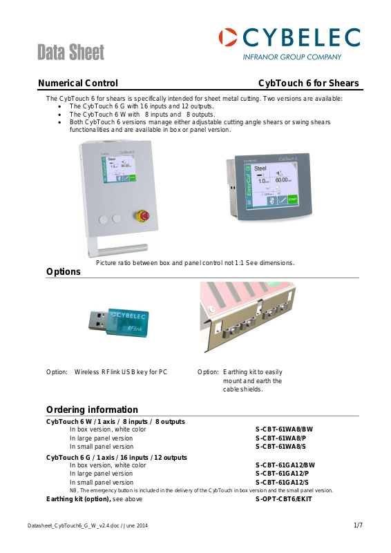 Cybelec CybTouch 6 Data Sheet