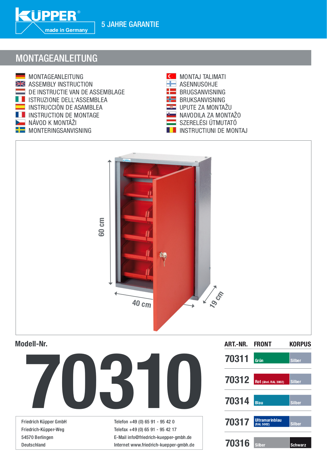 Küpper 70317, 70310, 70311, 70312, 70314 User guide