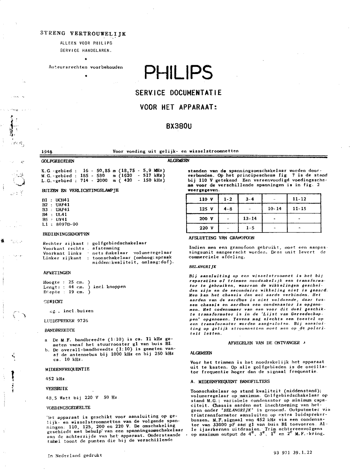 Philips BX380U Schematic