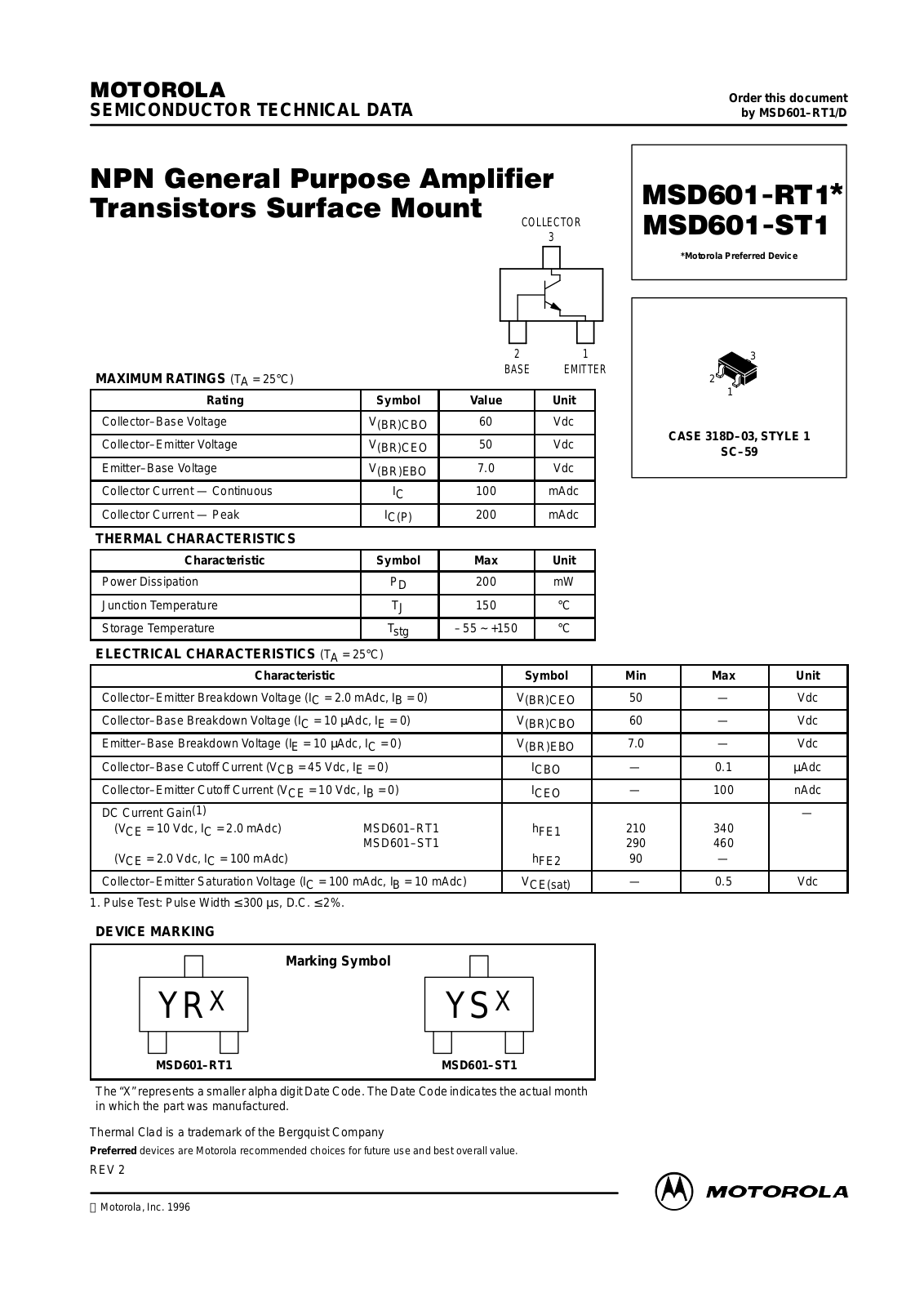 MOTOROLA MSD601-ST1, MSD601-RT2 Datasheet