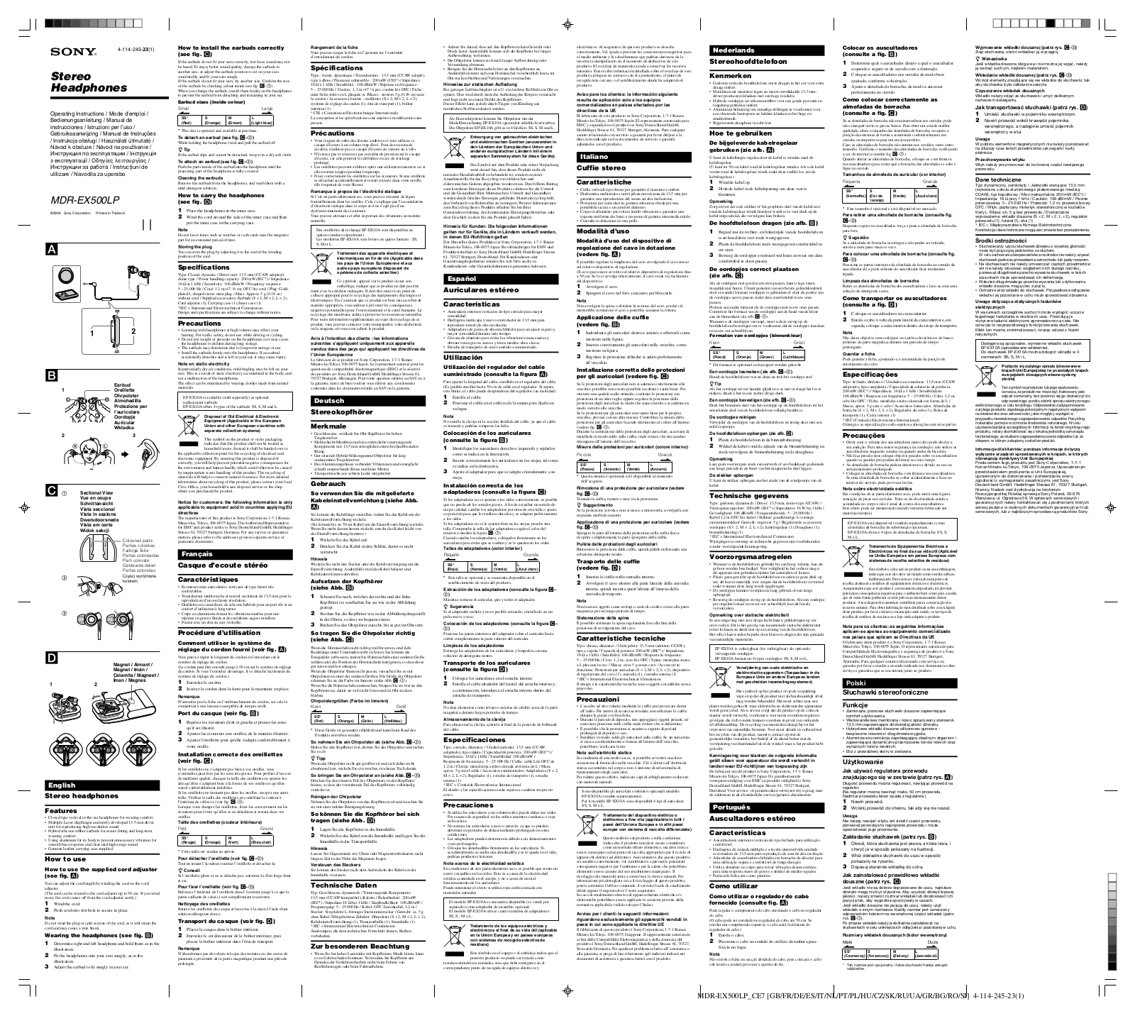 Sony MDR-EX500LP User Manual