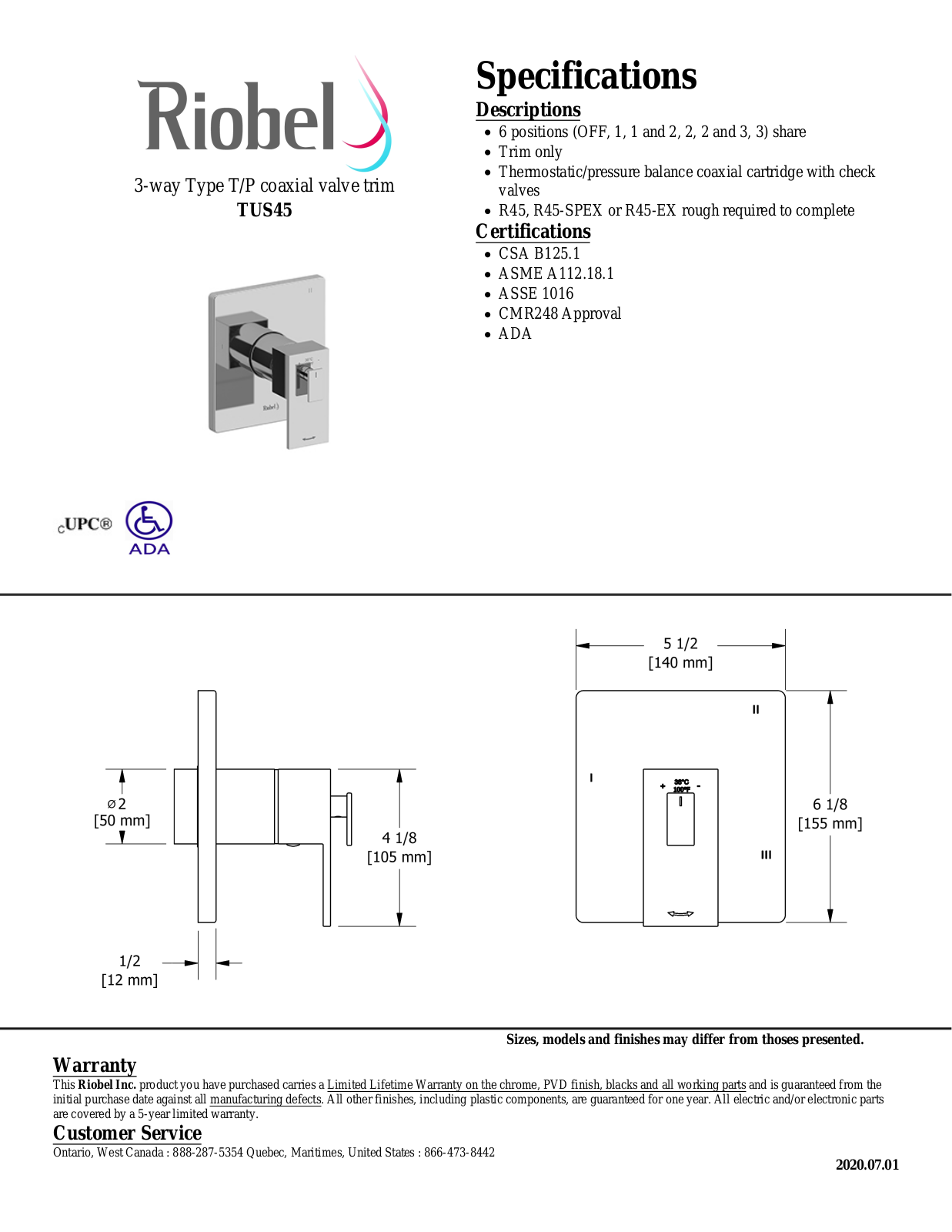 Riobel TUS45C, TUS45BN Specifications - ManualMachine.com