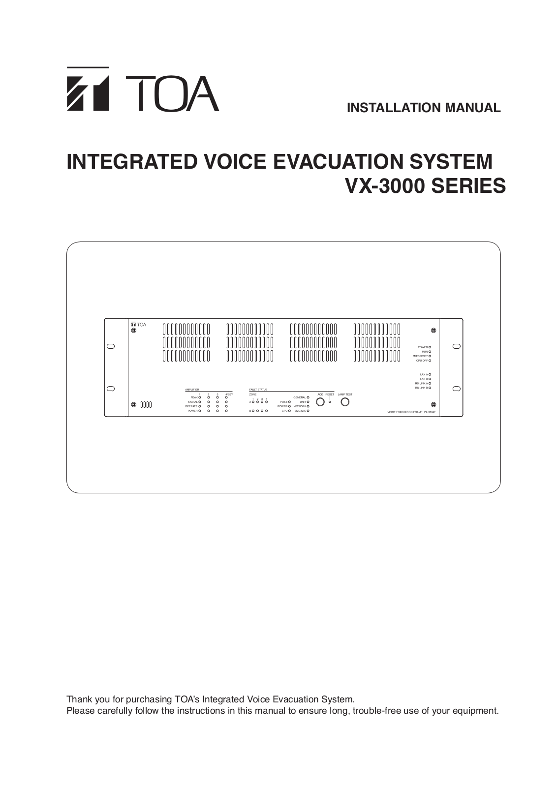 Toa RM-200SF, VX-3008F, VX-3016F, VX-015DA, VX-030DA Installation Manual