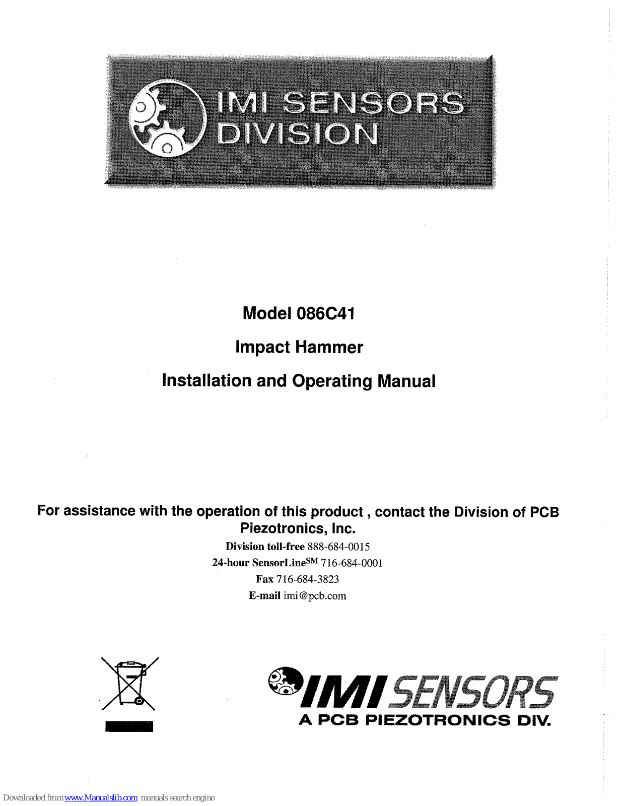 IMI SENSORS 086C41 Operating Instructions Manual