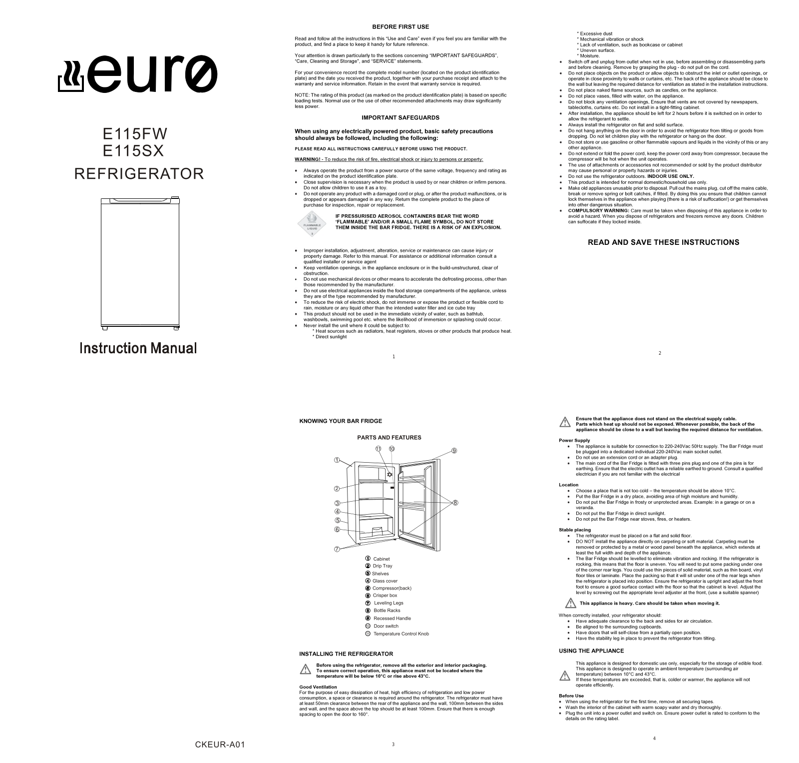 Euro Appliances E115FW, E115SX User Manual